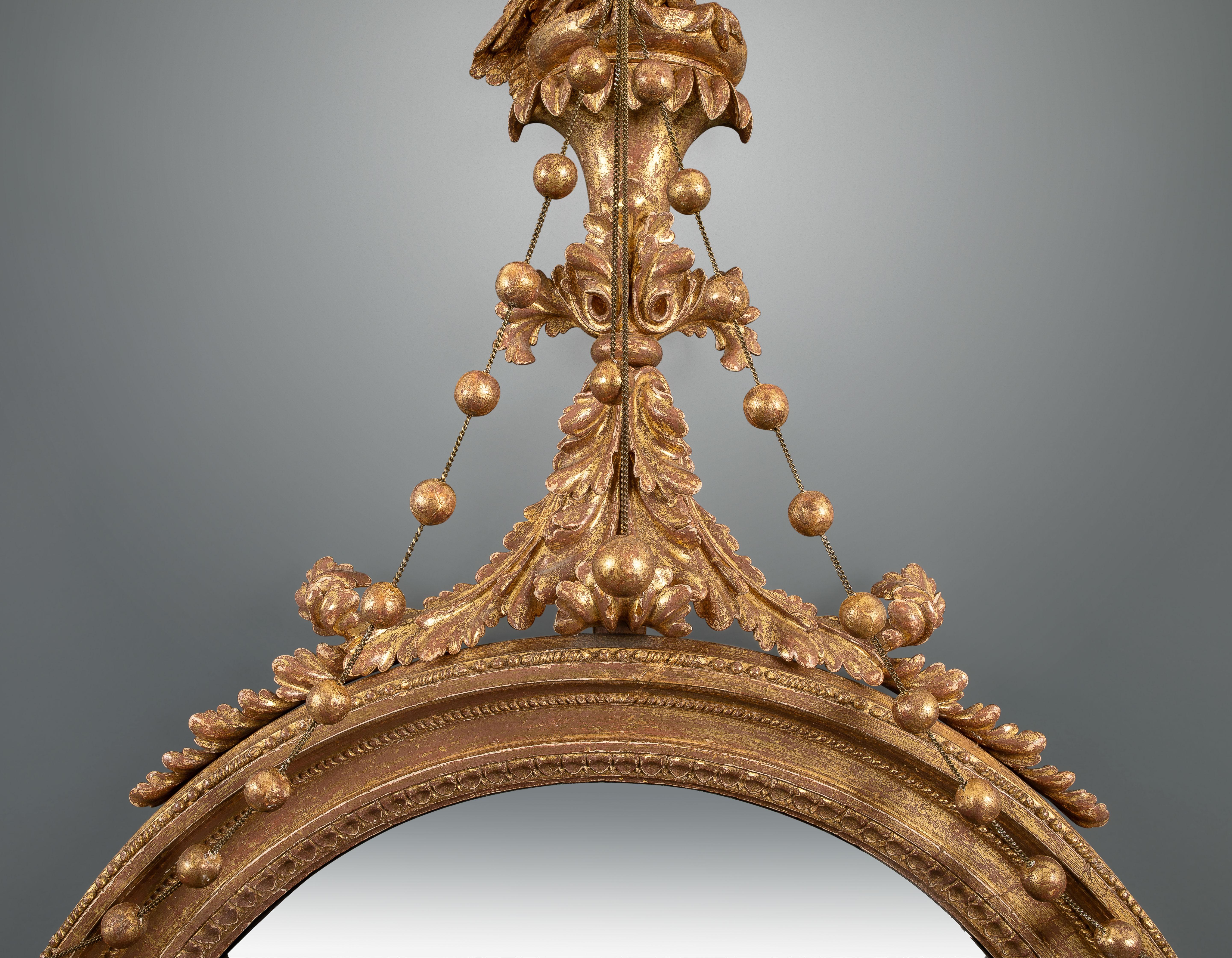 Late 18th Century Large Gilt and Eagle Decorated Convex Mirror of Very Pleasing Proportions For Sale
