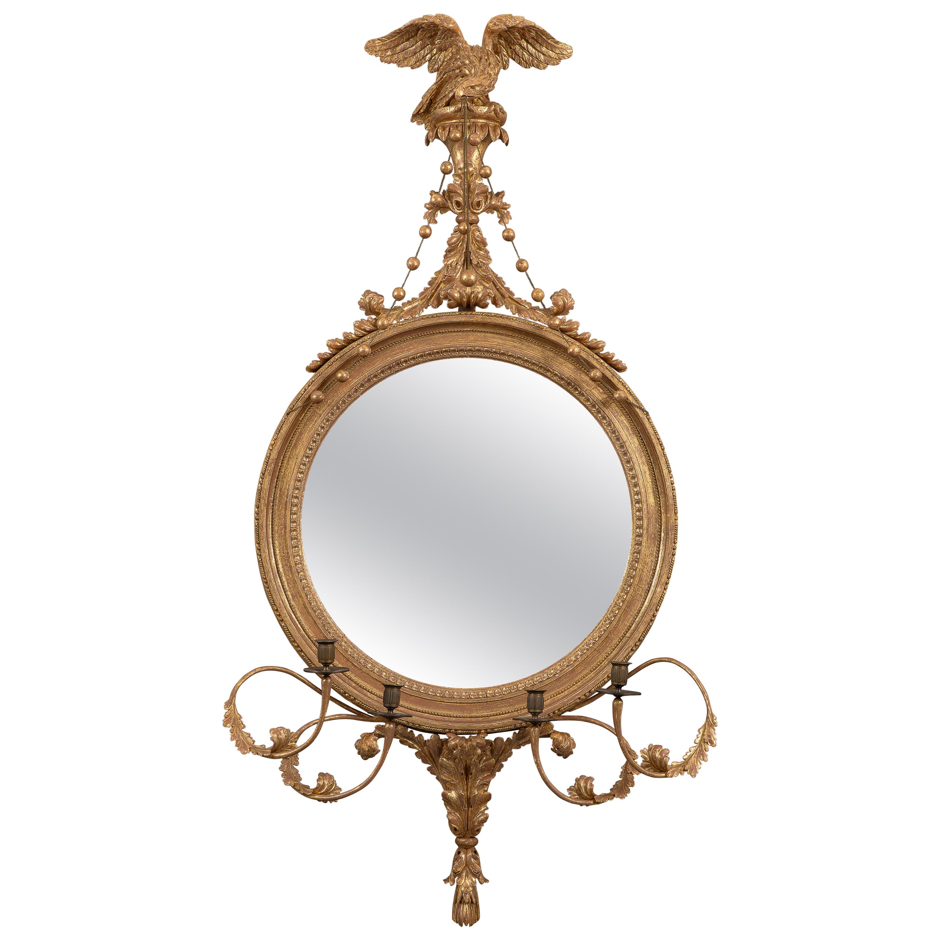 Large Gilt and Eagle Decorated Convex Mirror of Very Pleasing Proportions For Sale