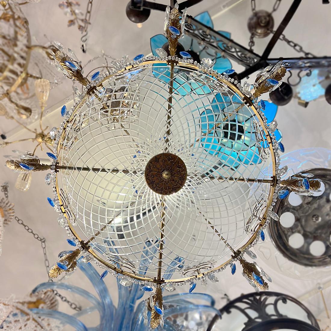 A Large Gilt  Baltic Chandelier with Blue Crystals For Sale 5