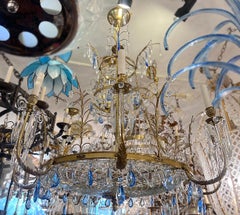 A Large Gilt  Baltic Chandelier with Blue Crystals