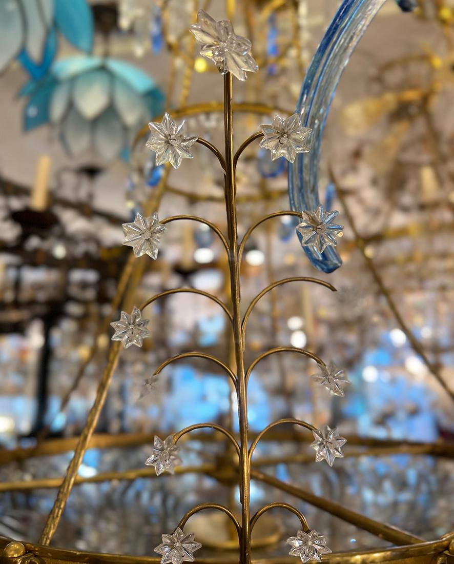A Large Gilt  Baltic Chandelier with Blue Crystals In Good Condition For Sale In New York, NY