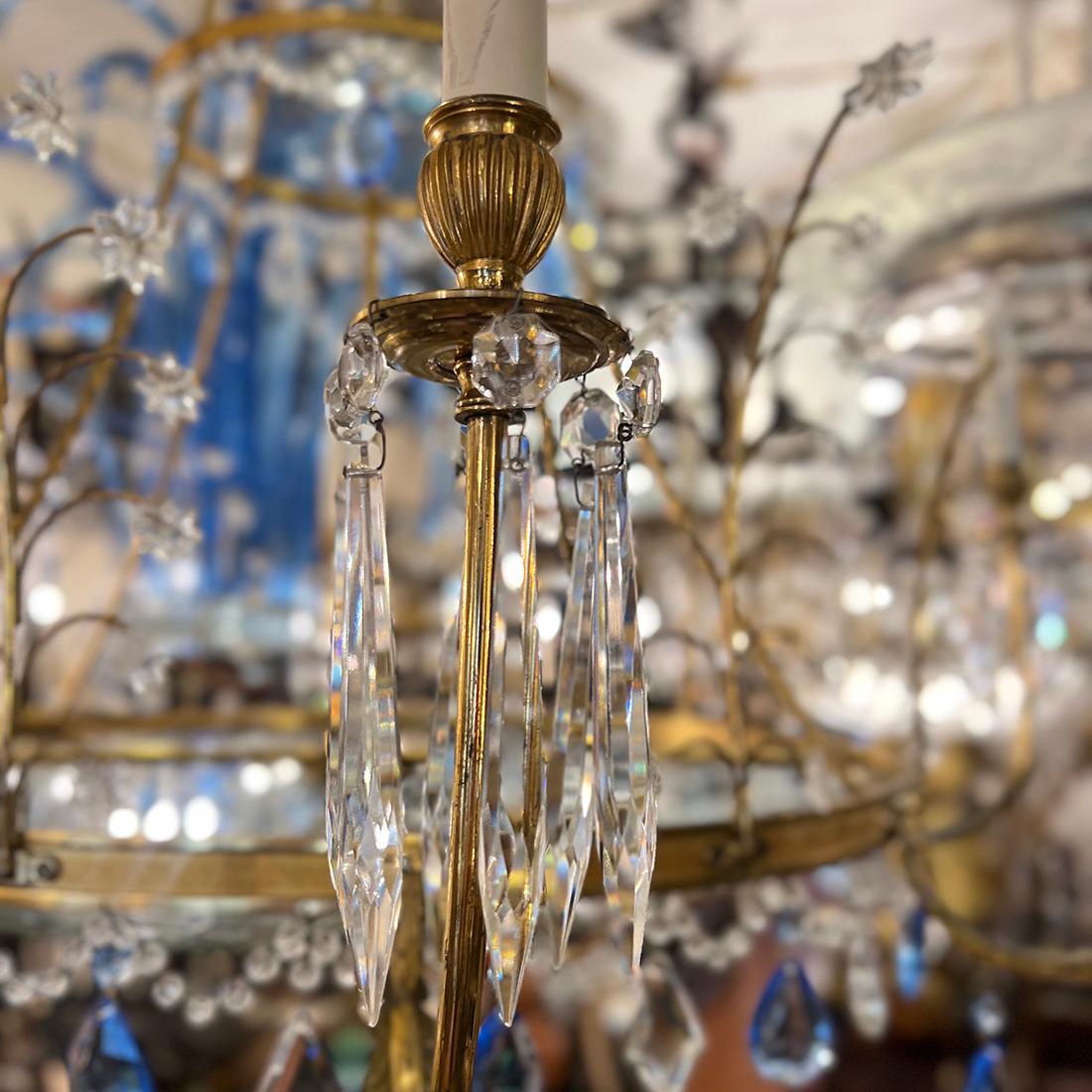 A Large Gilt  Baltic Chandelier with Blue Crystals For Sale 3