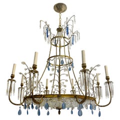 A Large Gilt Blue Crystals Baltic Chandelier