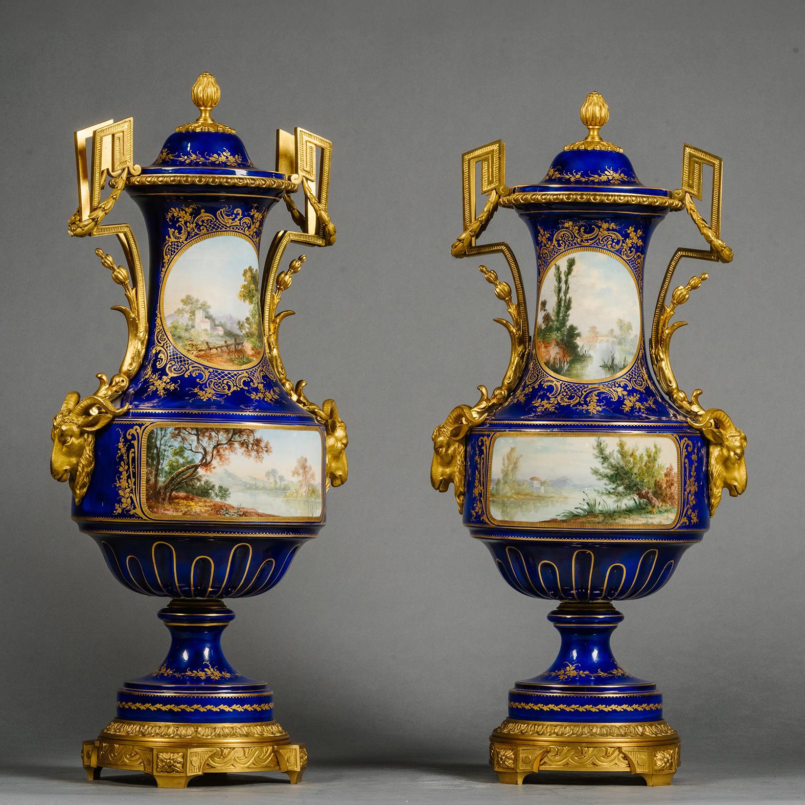 A Large Gilt-Bronze and Sèvres Style Porcelain Three-Piece Clock Garniture For Sale 2