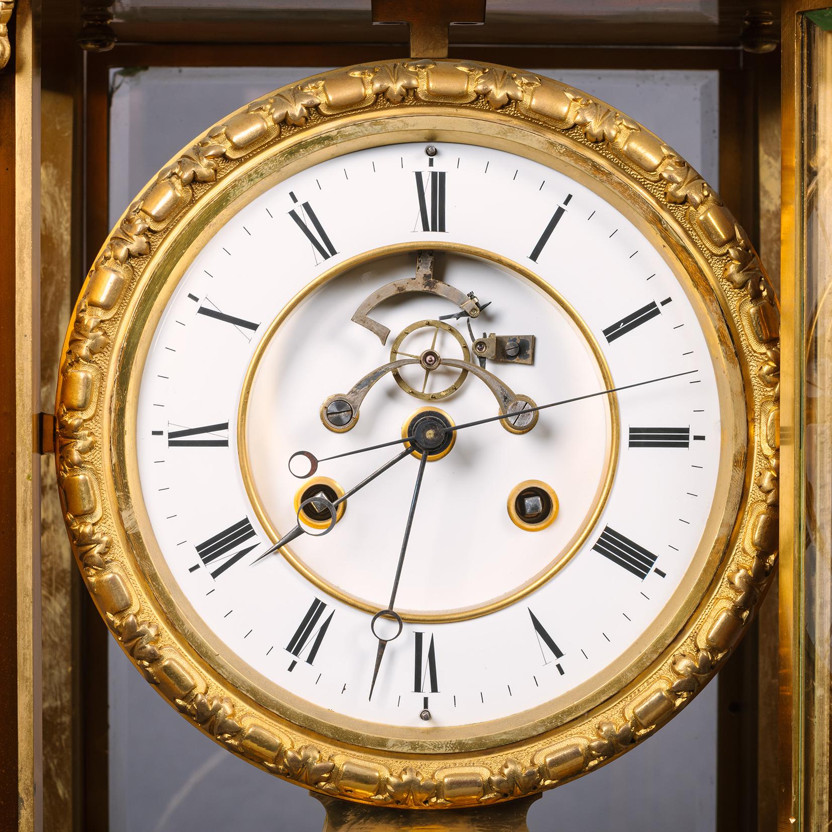 Victorian A Large Gilt-Bronze Four-Glass Mantel Regulator Calendar Clock For Sale