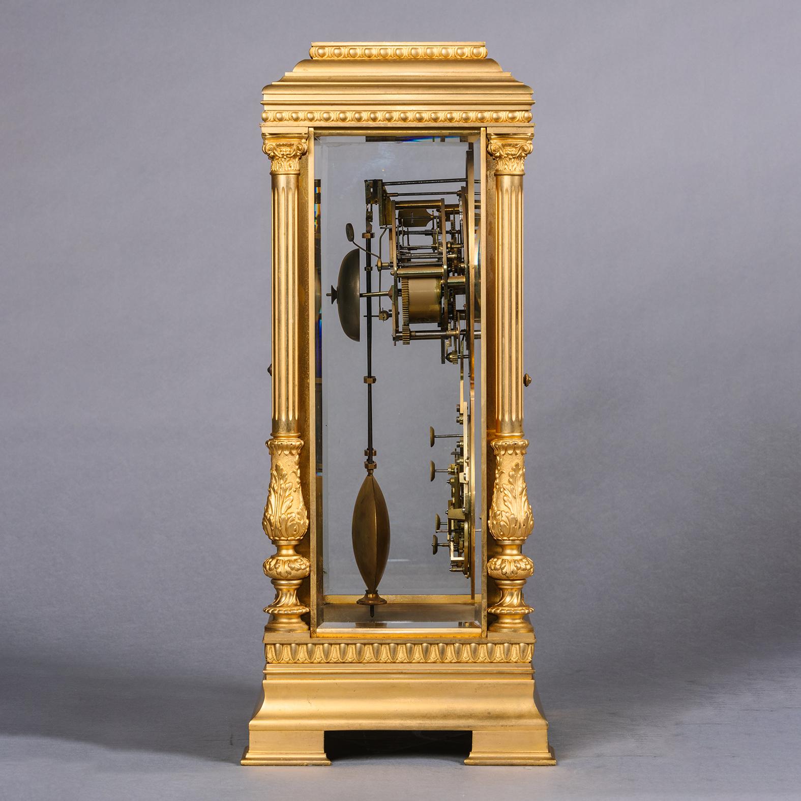 19th Century A Large Gilt-Bronze Four-Glass Mantel Regulator Calendar Clock For Sale