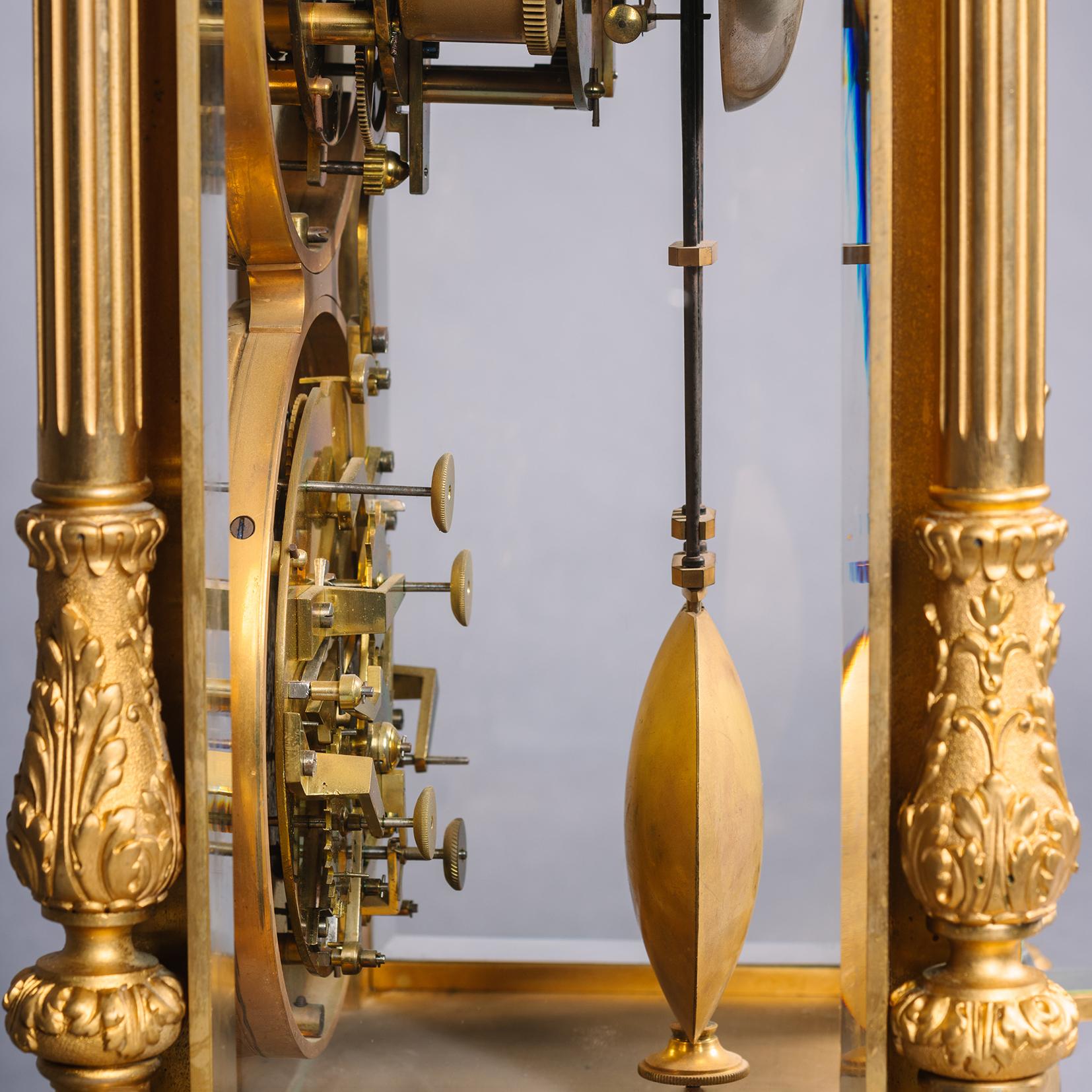 A Large Gilt-Bronze Four-Glass Mantel Regulator Calendar Clock For Sale 2