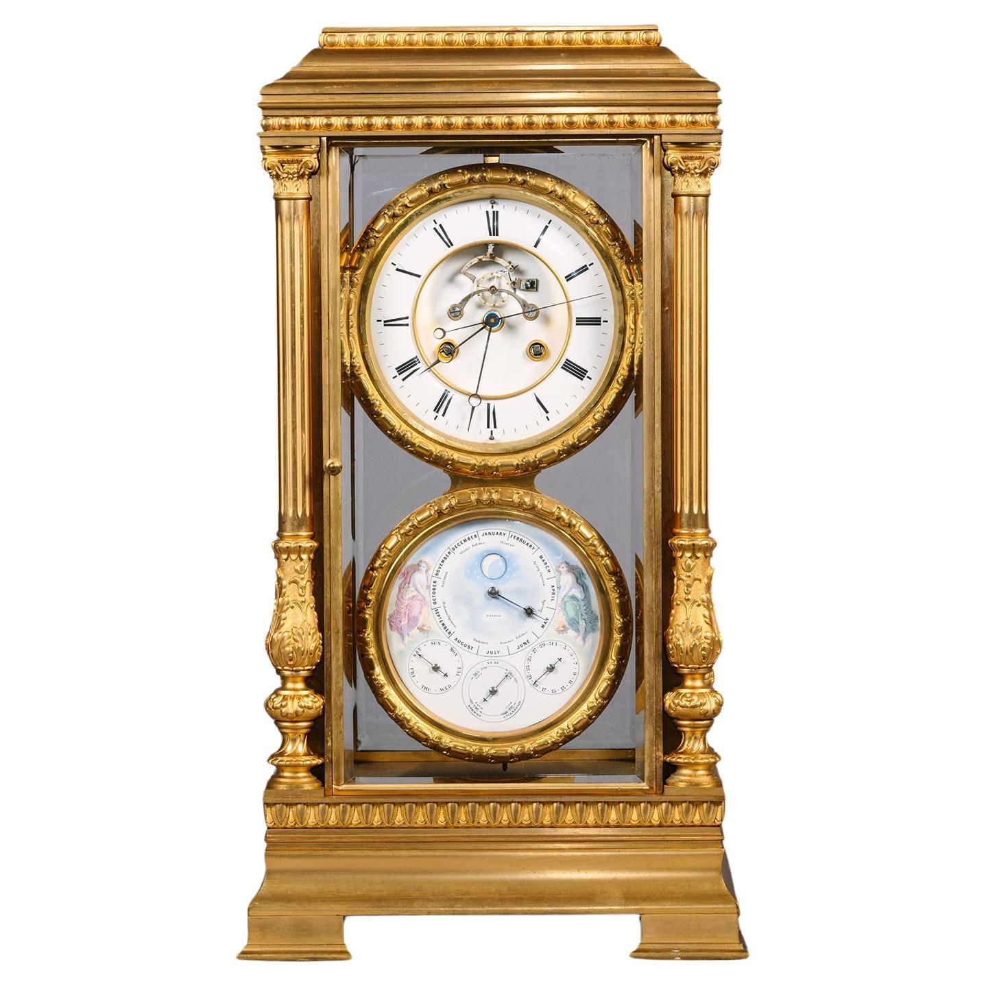 A Large Gilt-Bronze Four-Glass Mantel Regulator Calendar Clock