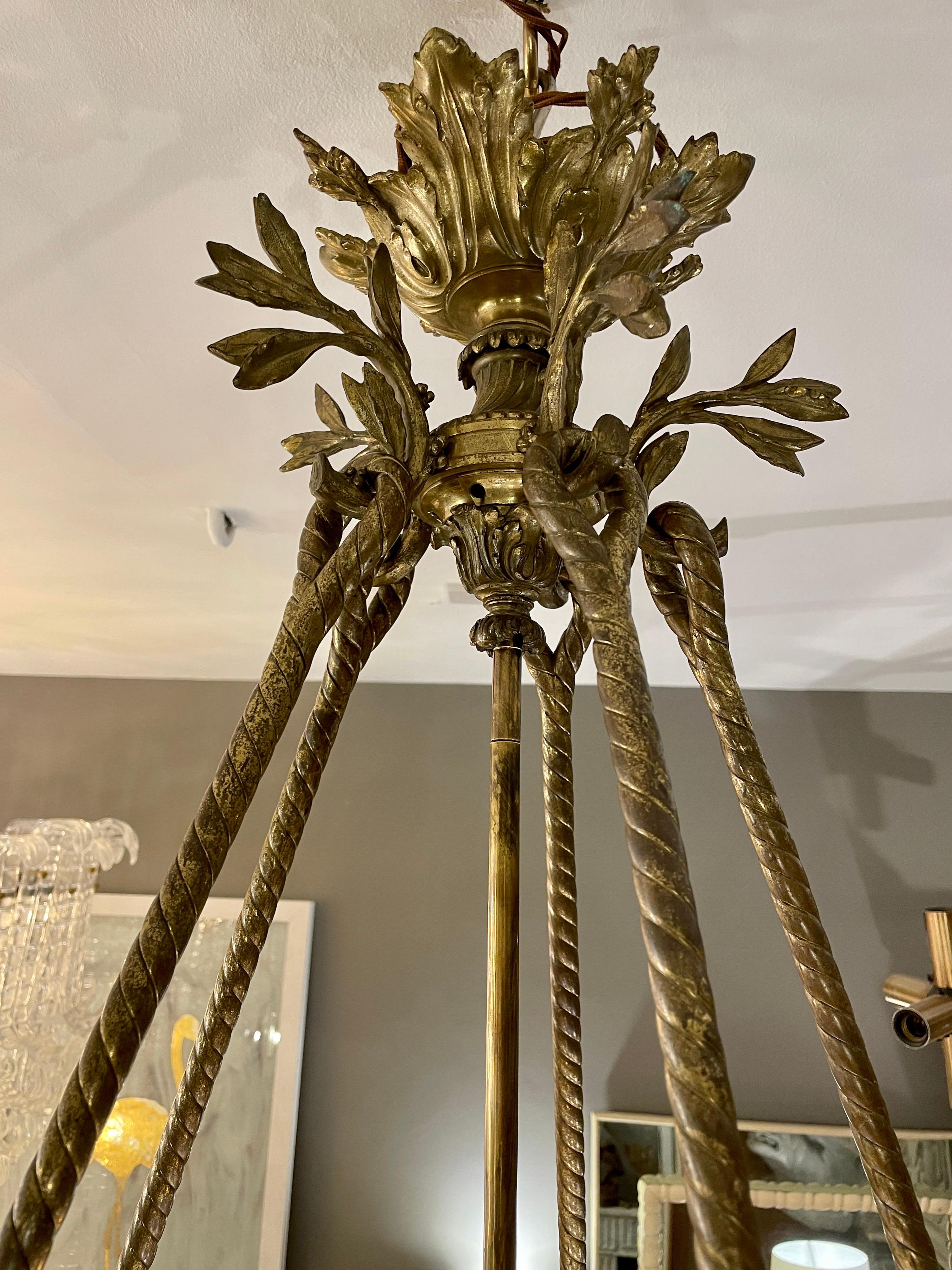 Large Gilt Bronze French Empire Style Chandelier For Sale 6