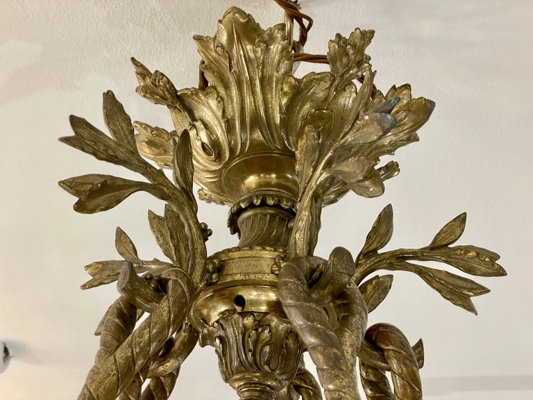 Large Gilt Bronze French Empire Style Chandelier For Sale 7