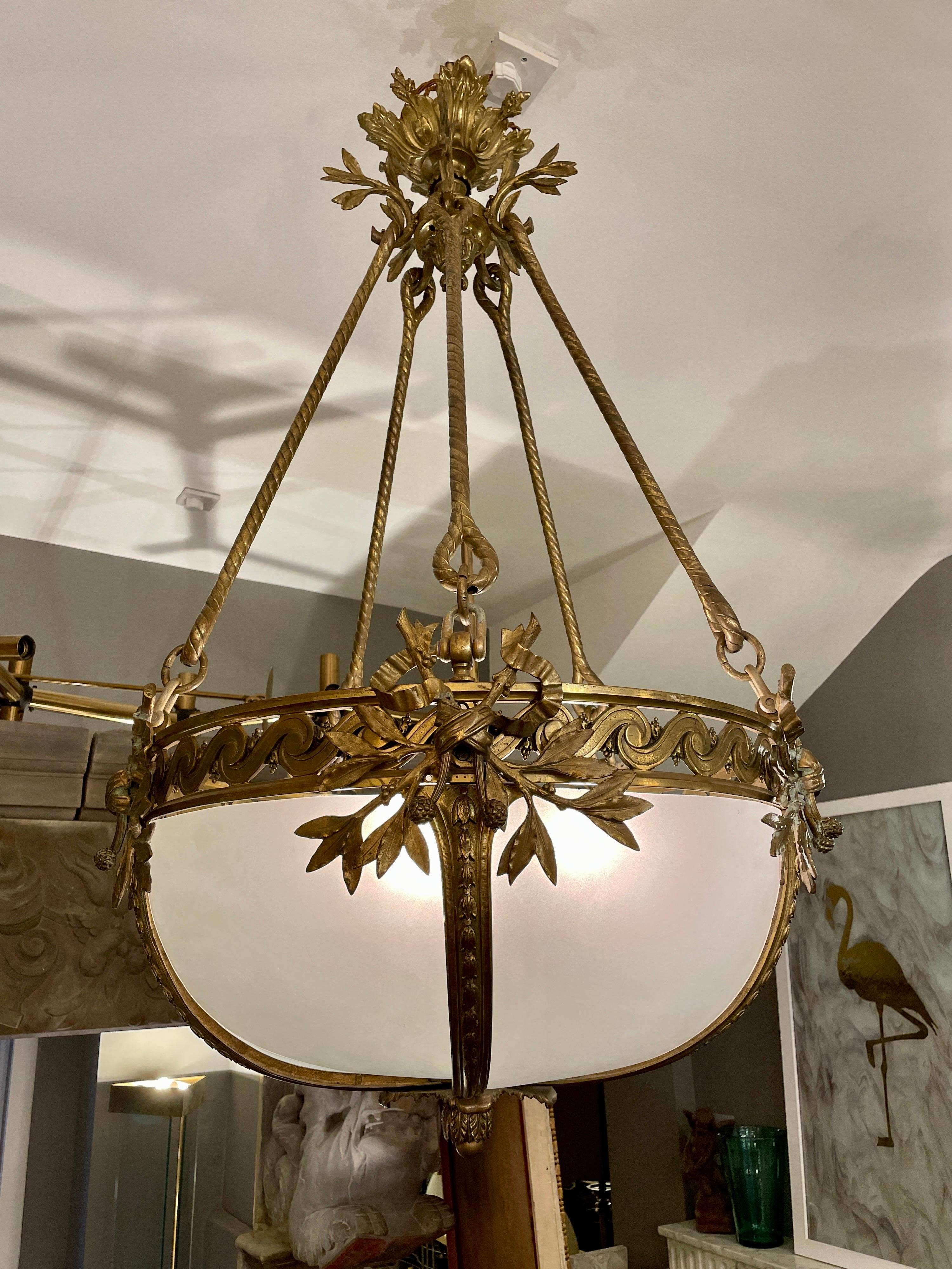 Large Gilt Bronze French Empire Style Chandelier For Sale 11