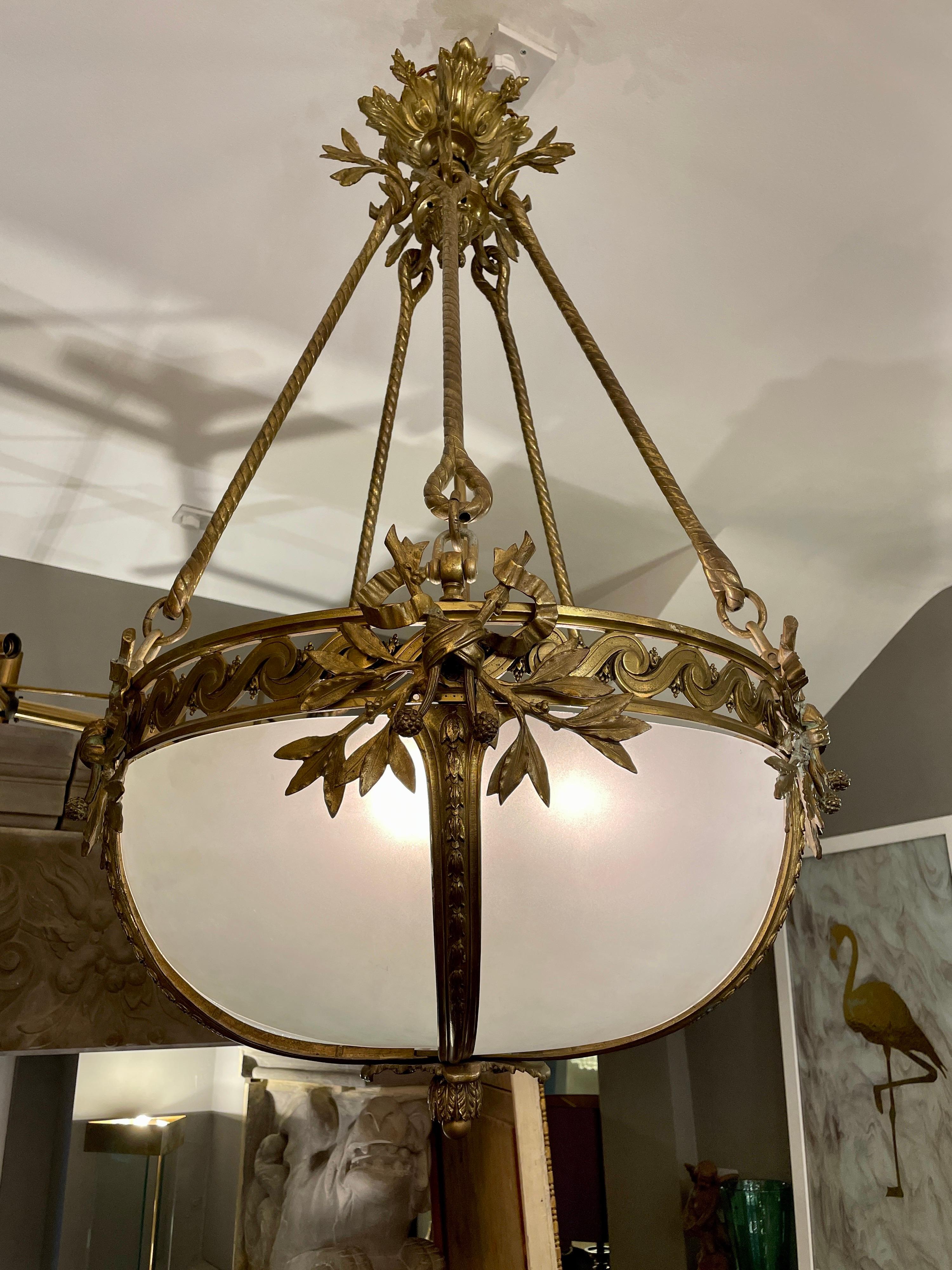 Large Gilt Bronze French Empire Style Chandelier For Sale 13