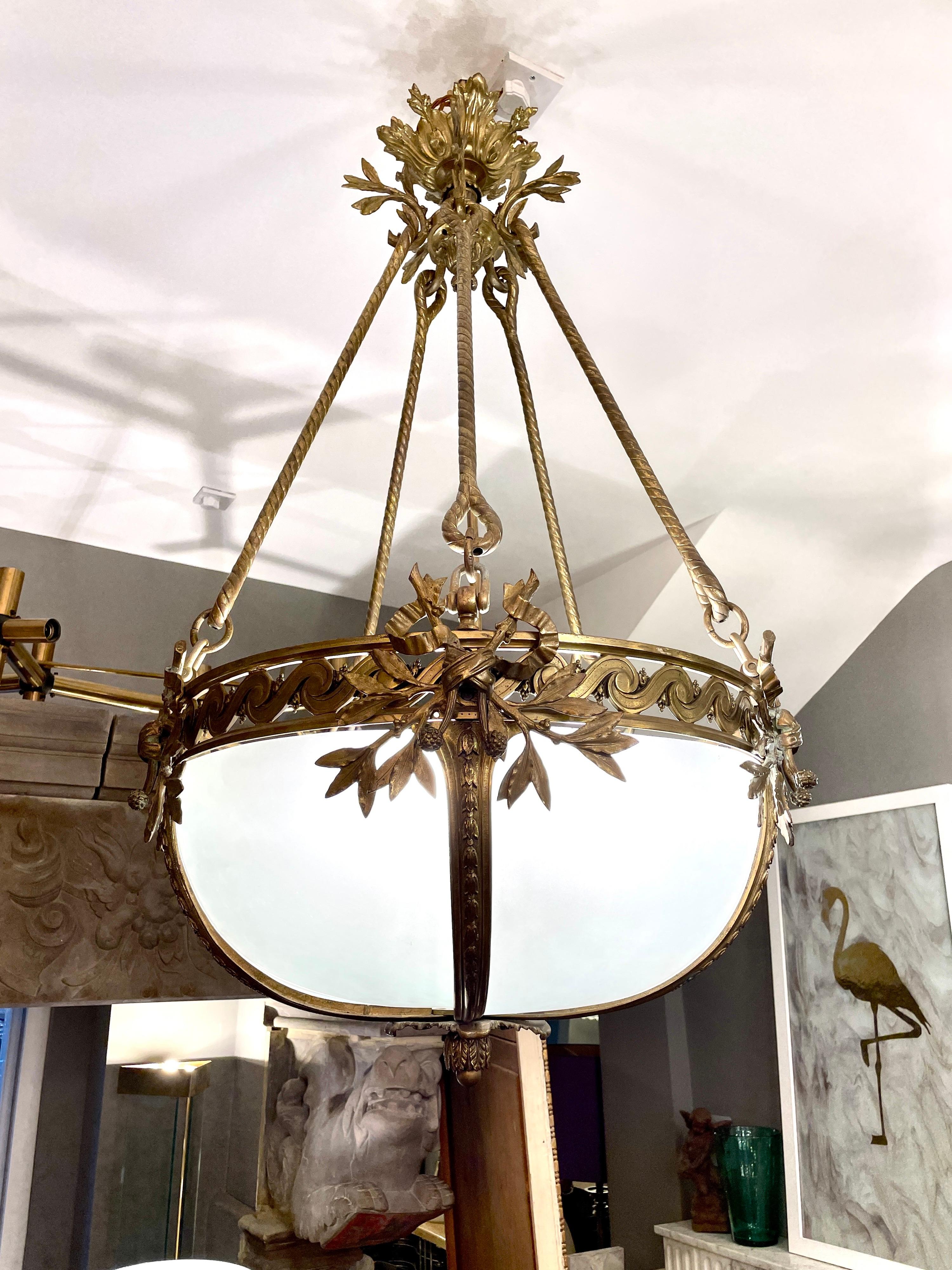 Large Gilt Bronze French Empire Style Chandelier For Sale 3