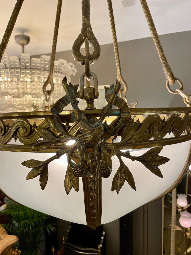 Large Gilt Bronze French Empire Style Chandelier For Sale 4