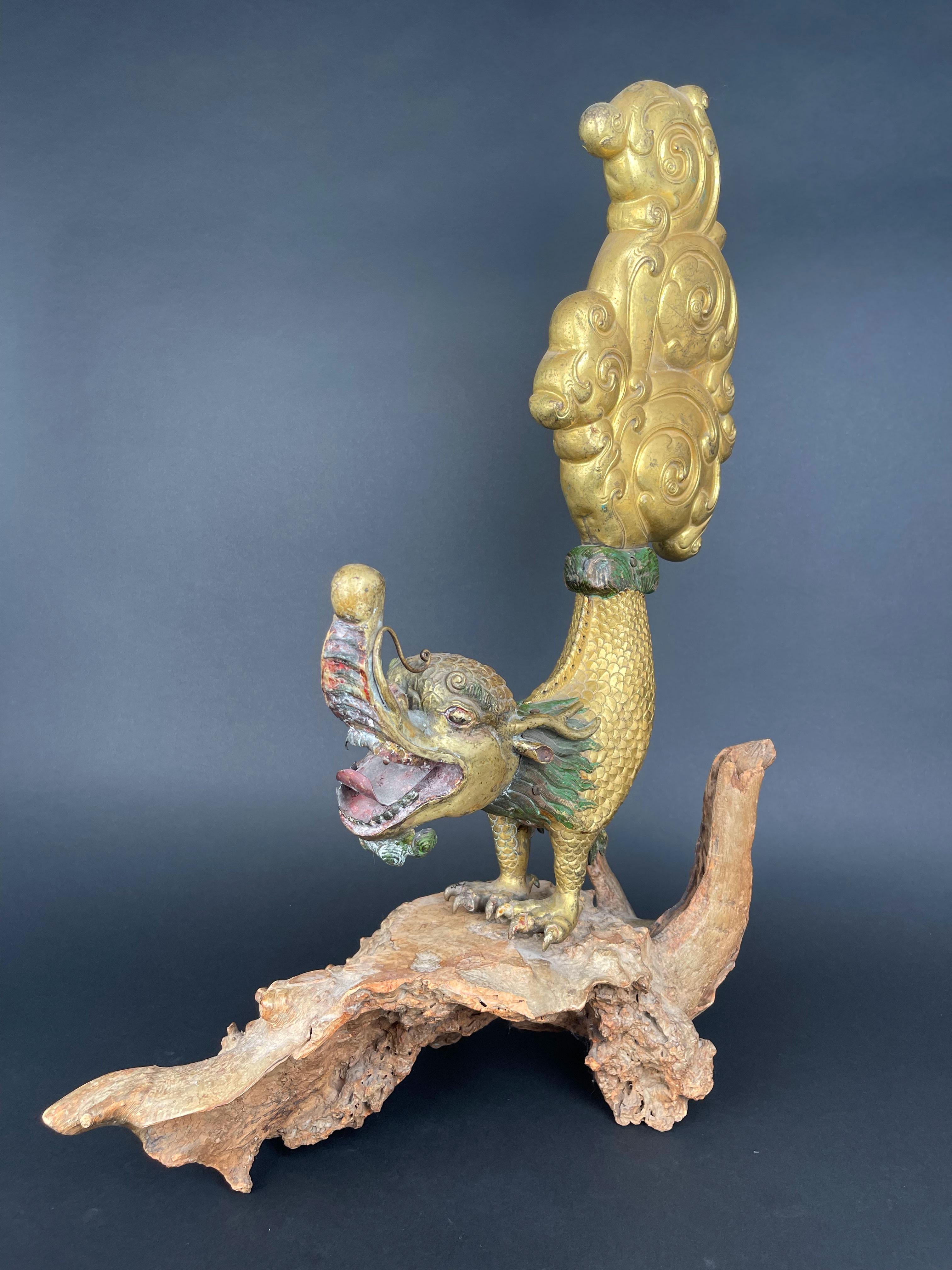 Cast A Large Gilt Bronze Makara Finials, Tibet, Late 17th Early 18th Century For Sale