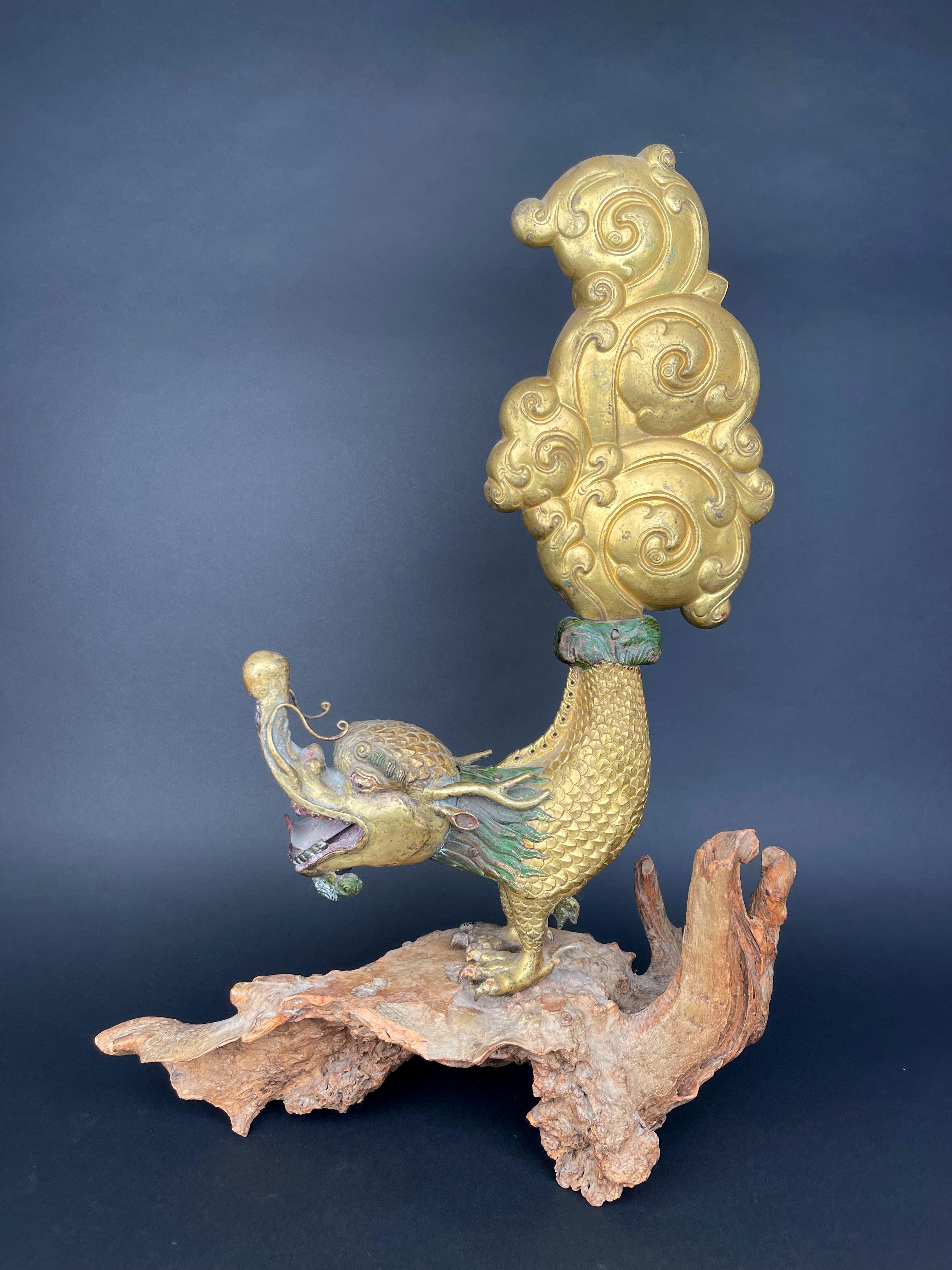 17th Century A Large Gilt Bronze Makara Finials, Tibet, Late 17th Early 18th Century For Sale