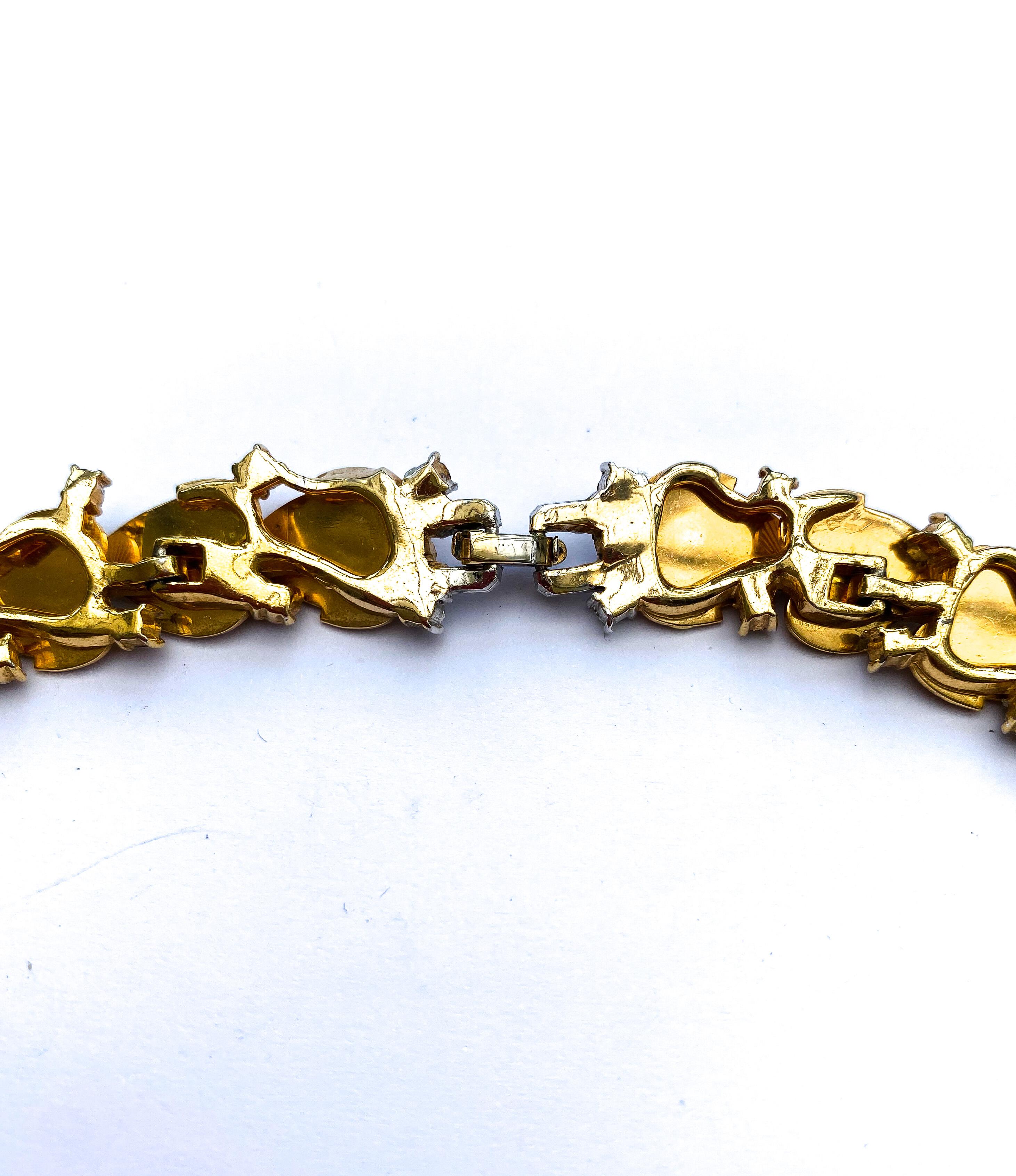A large gilt metal and clear paste 'leaf' necklace, Marcel Boucher, USA, 1960s. For Sale 7