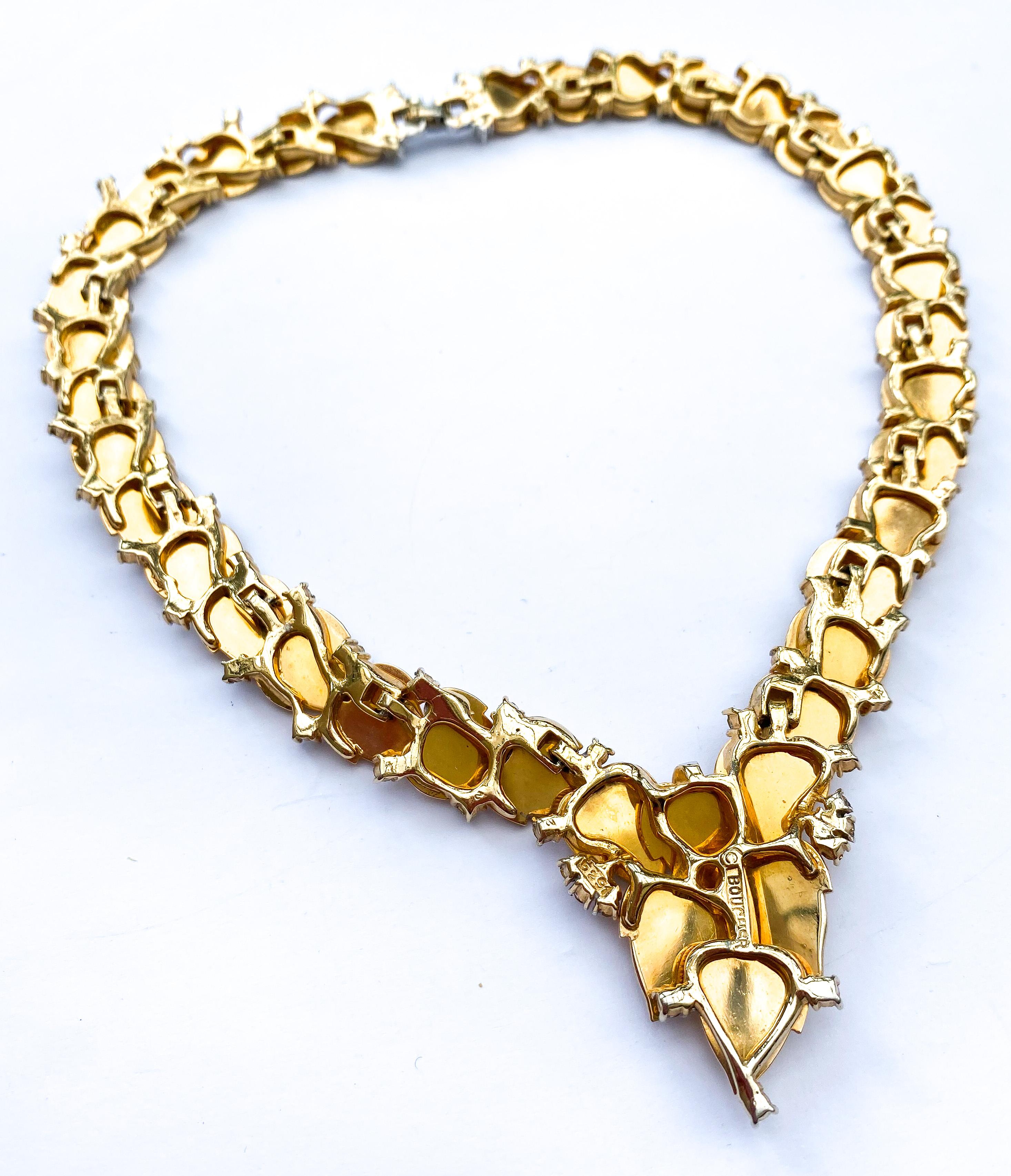 Eine große Halskette aus vergoldetem Metall und Klarpaste mit Blättern, Marcel Boucher, USA, 1960er Jahre. im Angebot 3