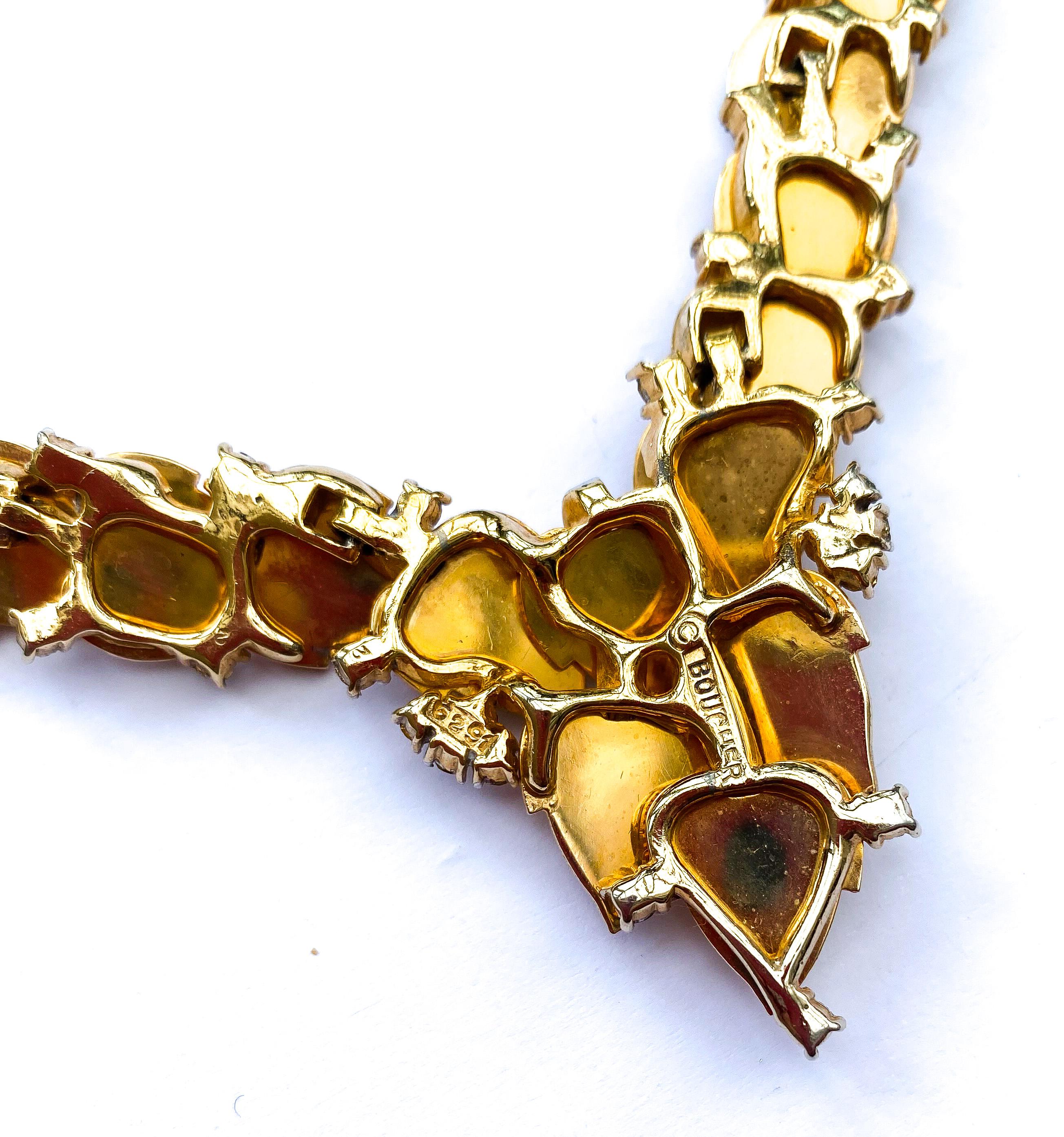 A large gilt metal and clear paste 'leaf' necklace, Marcel Boucher, USA, 1960s. For Sale 4