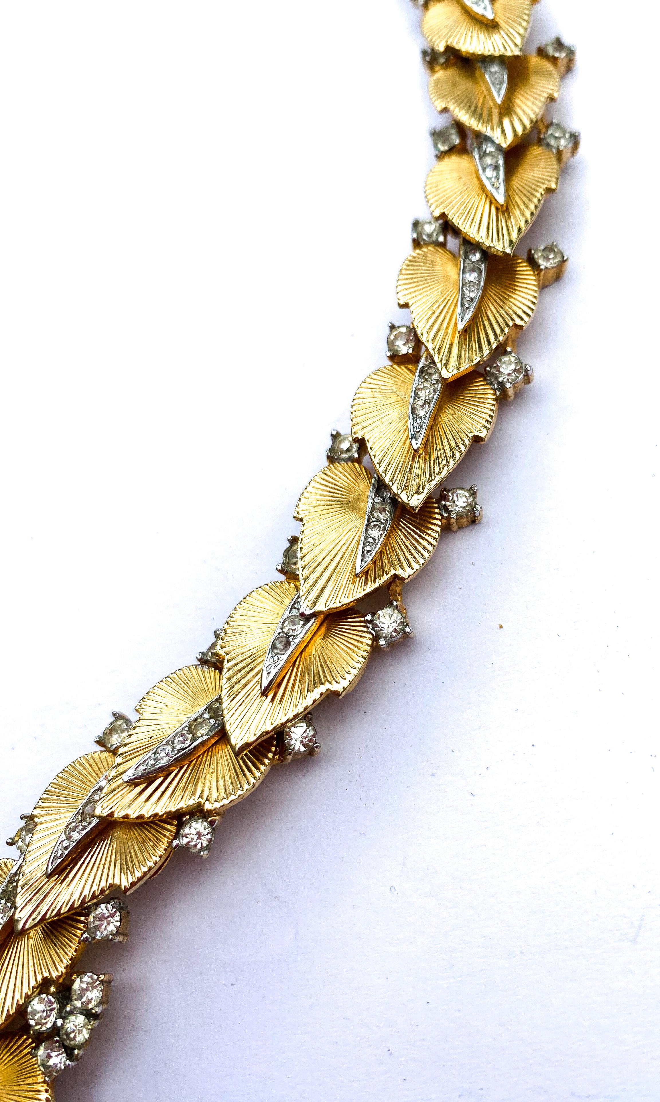 A large gilt metal and clear paste 'leaf' necklace, Marcel Boucher, USA, 1960s. For Sale 5