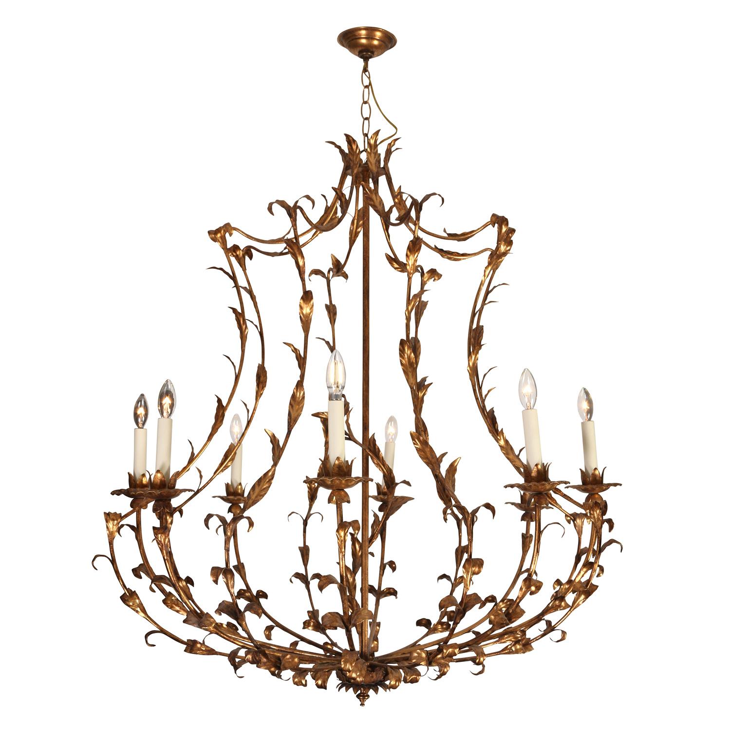 A Large Gilt Metal Chandelier In Good Condition For Sale In New York, NY