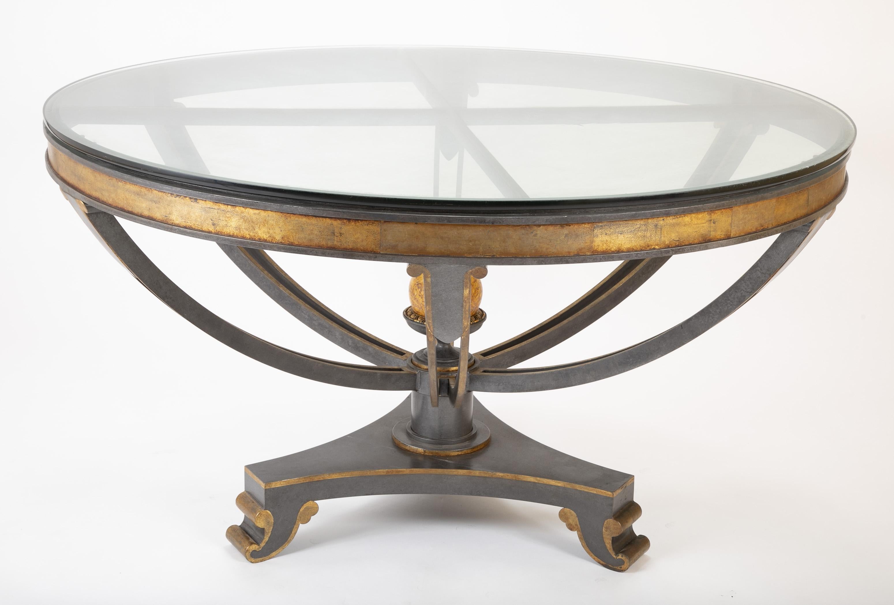 Large Glass Top Patinated Steel Centre Table with Faux Bois Detail 3