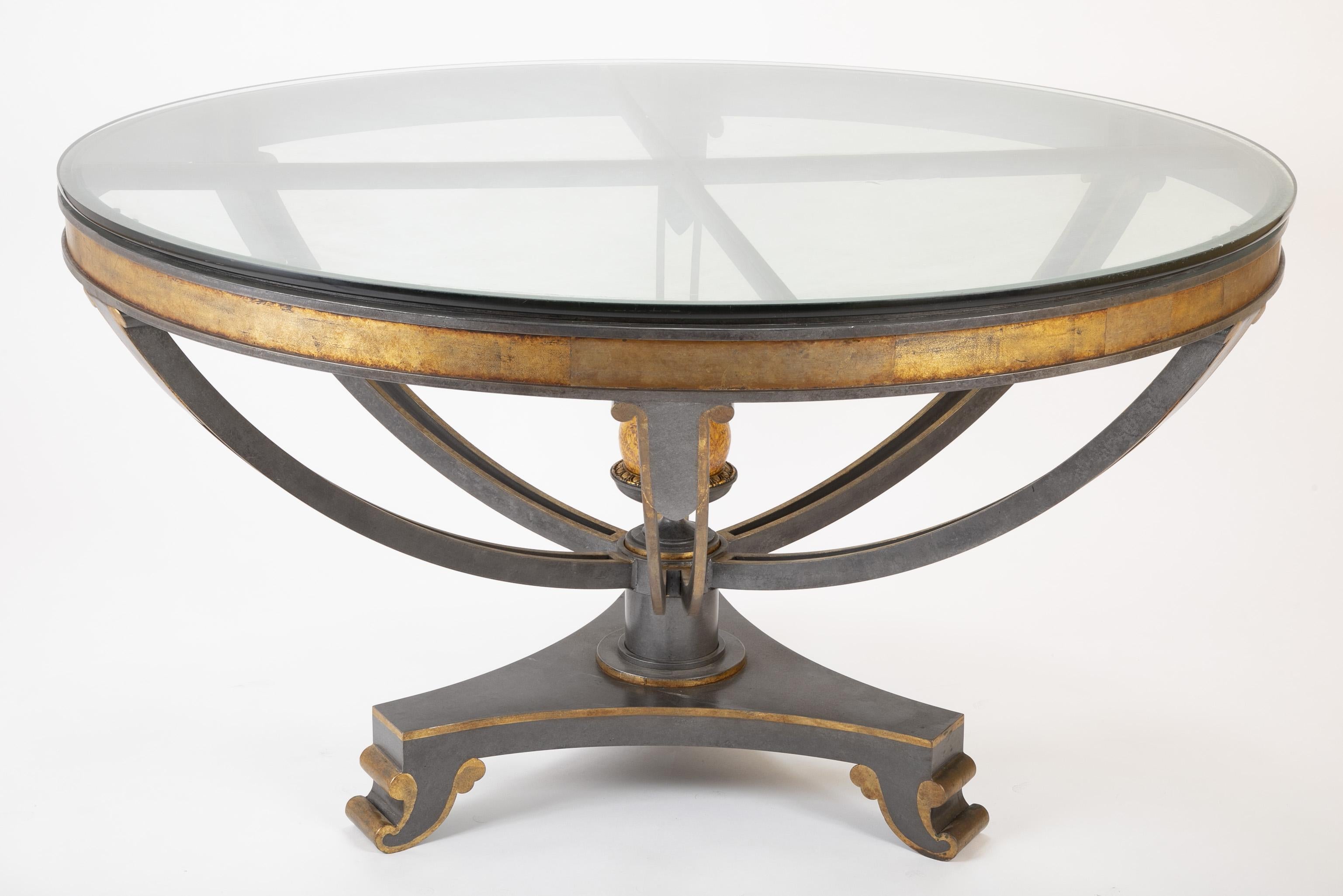 Large Glass Top Patinated Steel Centre Table with Faux Bois Detail 4