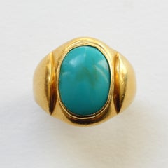 Large Gold and Cabochon Turquoise Ring