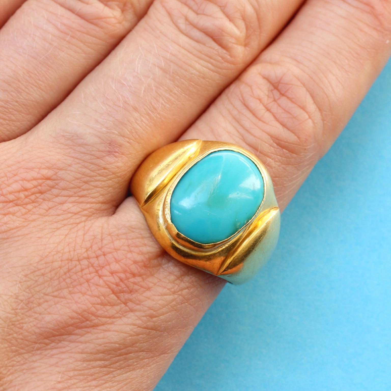 Large Gold and Cabochon Turquoise Ring 1