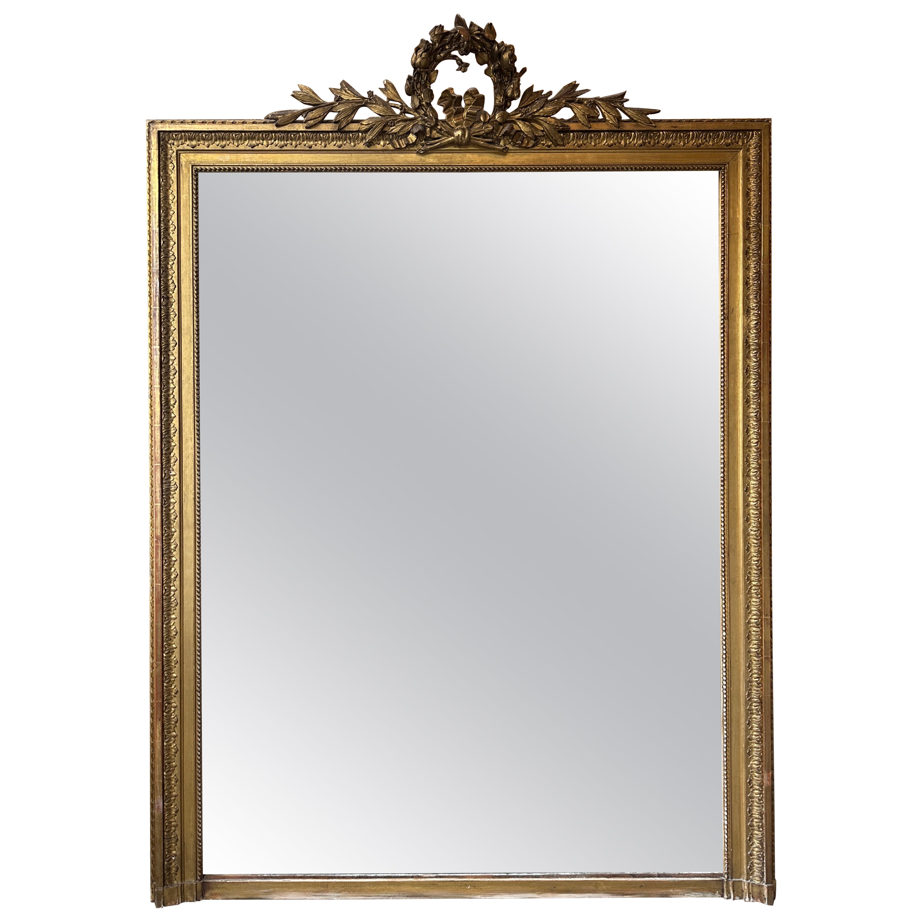Grand miroir à trumeau doré Antique French Louis XVI