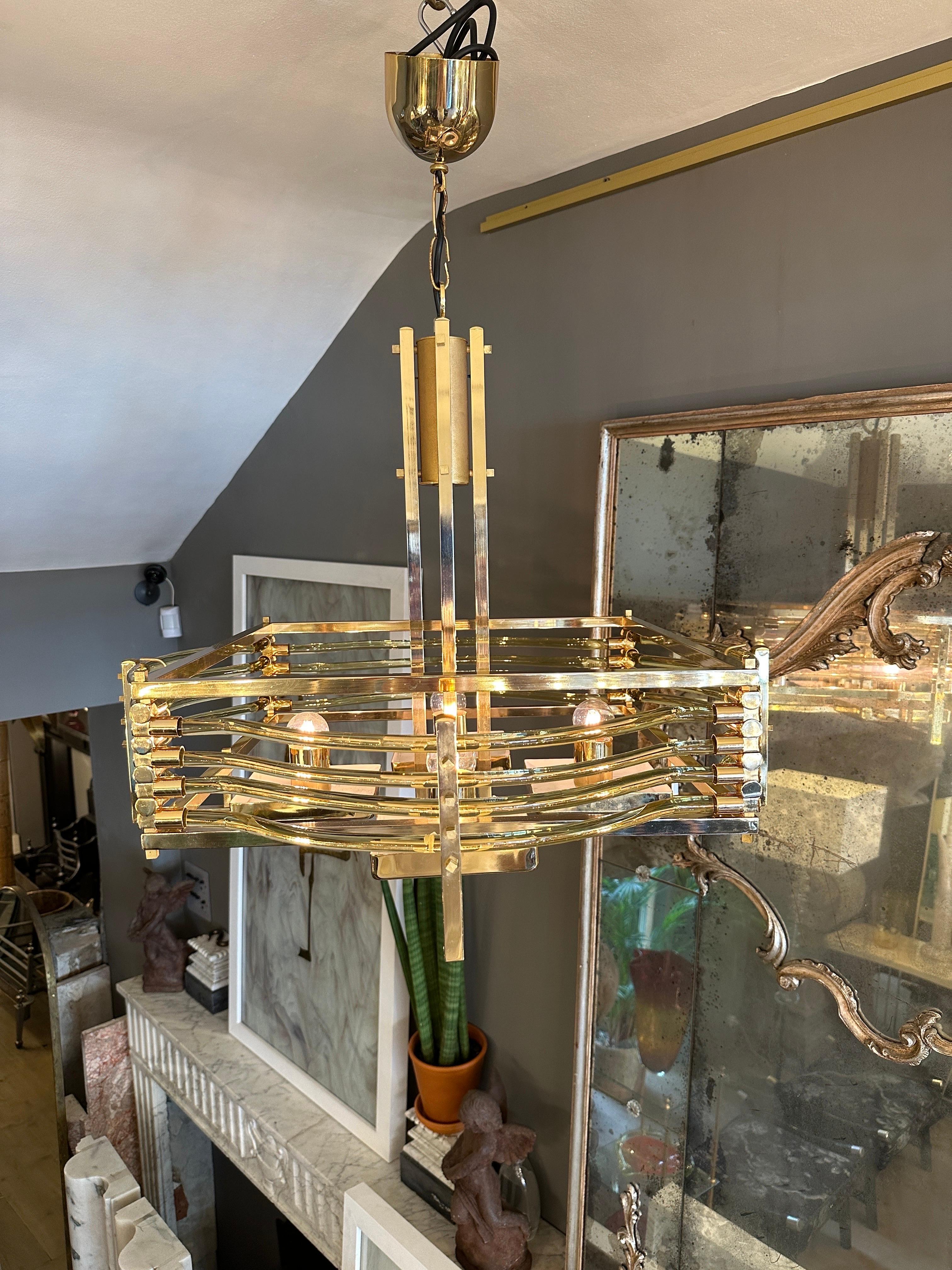 Mid-Century Modern A Large Gold Plated Murano Glass Tubed Chandelier By Gaetano Sciolari  For Sale