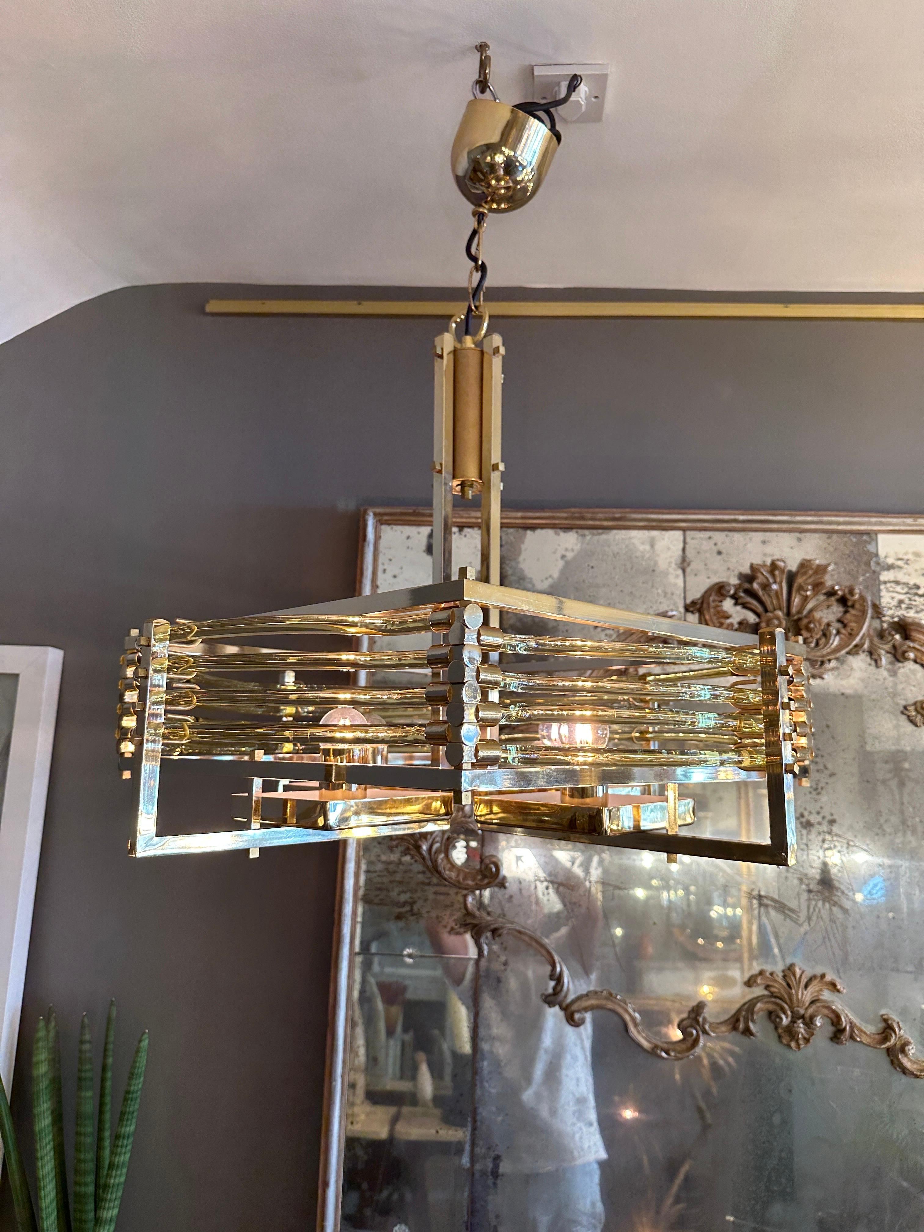 20th Century A Large Gold Plated Murano Glass Tubed Chandelier By Gaetano Sciolari  For Sale