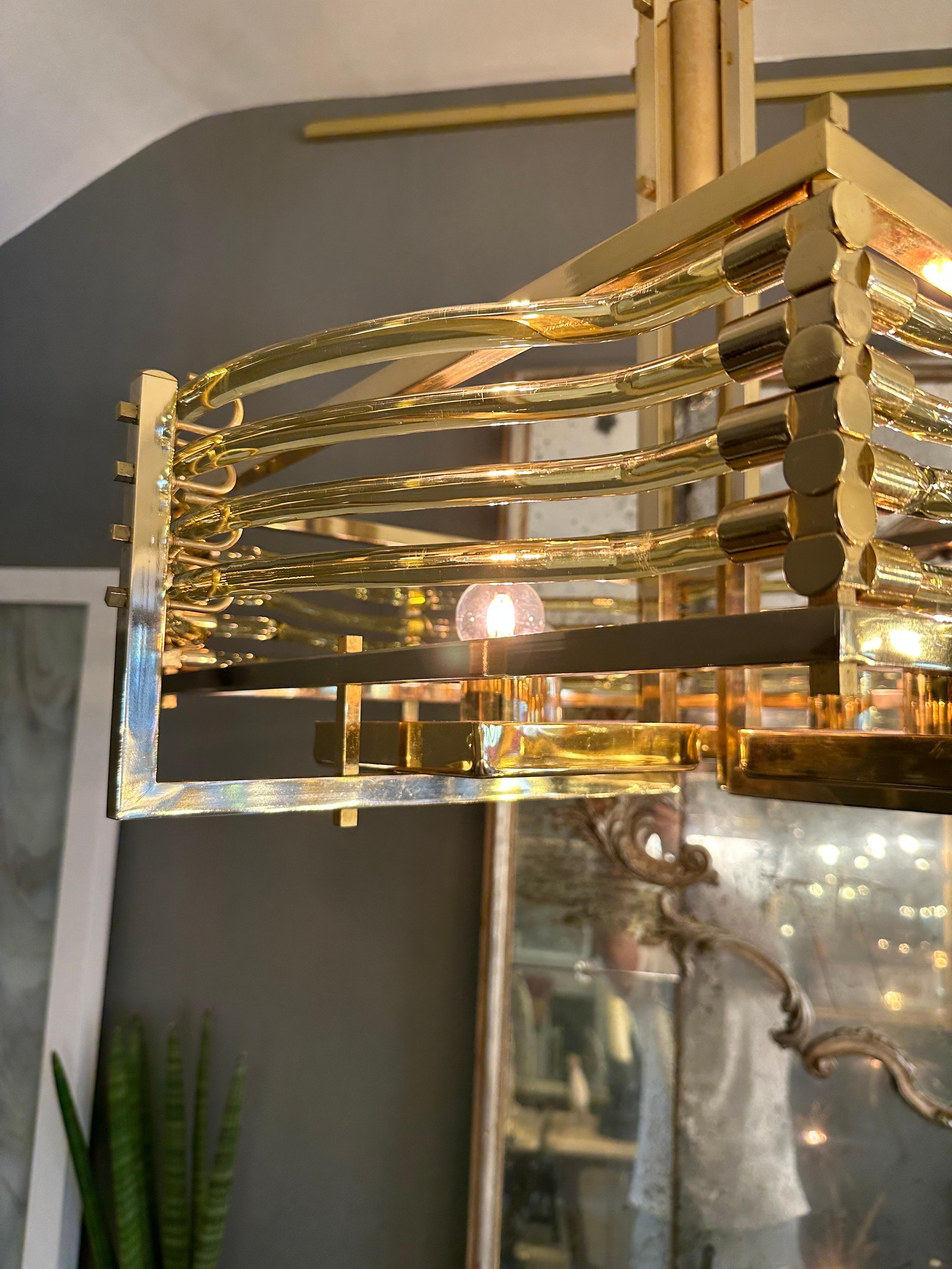 A Large Gold Plated Murano Glass Tubed Chandelier By Gaetano Sciolari For Sale 2