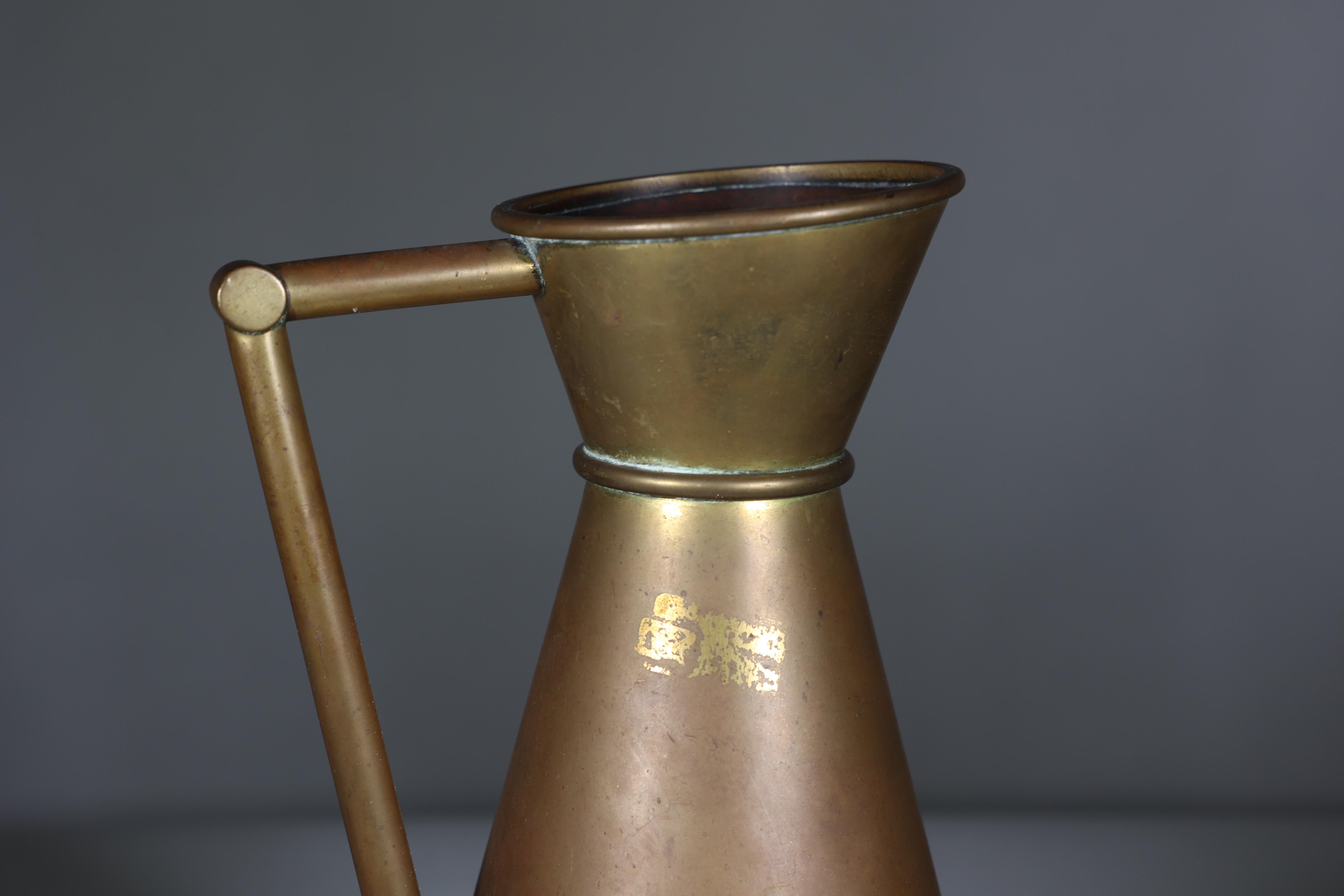 A large Gothic Revival heavy brass jug with a simple angular form and handle. For Sale 2