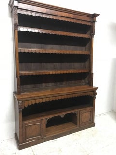 Pugin Style Large Gothic Revival Oak & Burr Oak Bookcase with Corinthian Columns