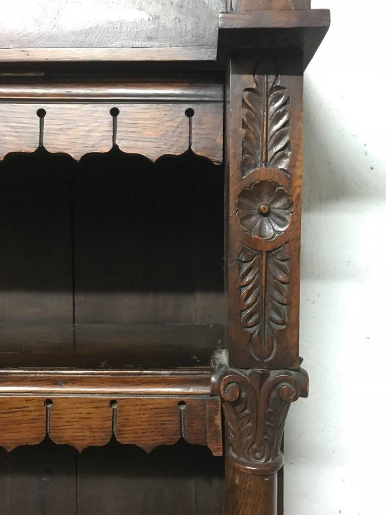 Large Gothic Revival Oak Bookcase with Burr Oak Doors and Hinged Dust