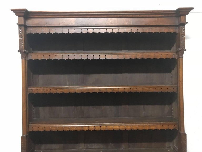 Large Gothic Revival Oak Bookcase with Burr Oak Doors and Hinged Dust