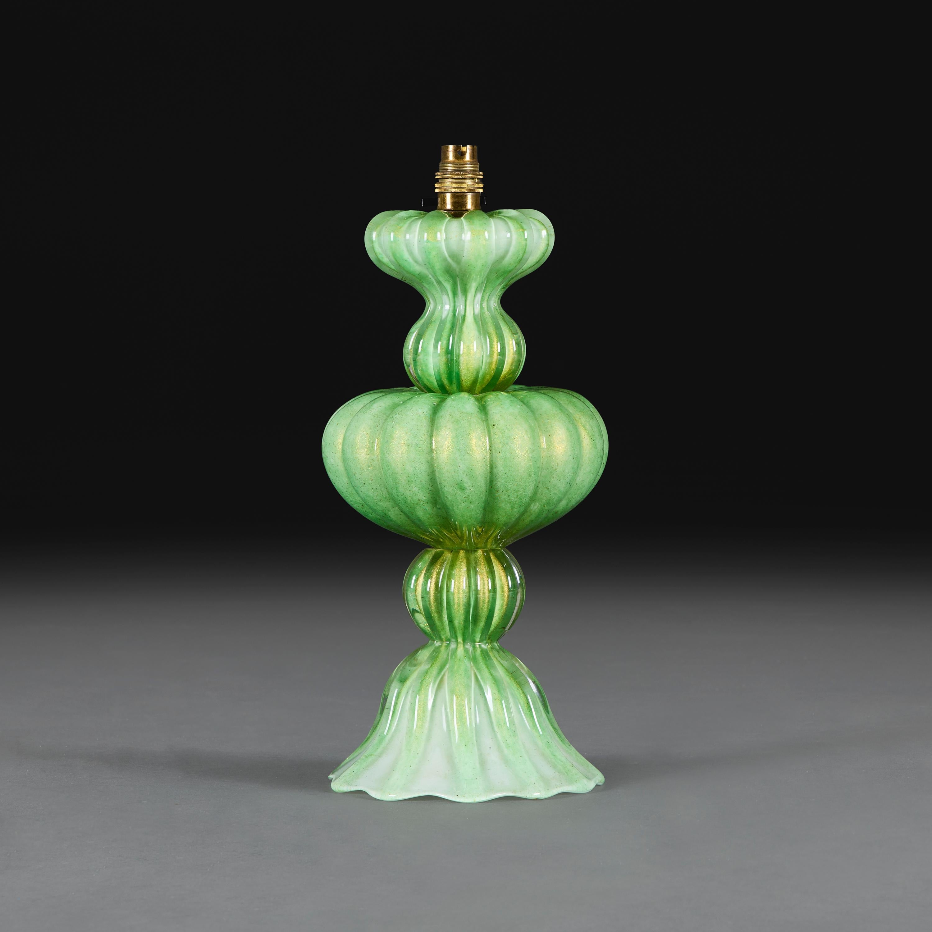 Italian A Large Green Aventurine Murano Glass Lamp by Seguso For Sale