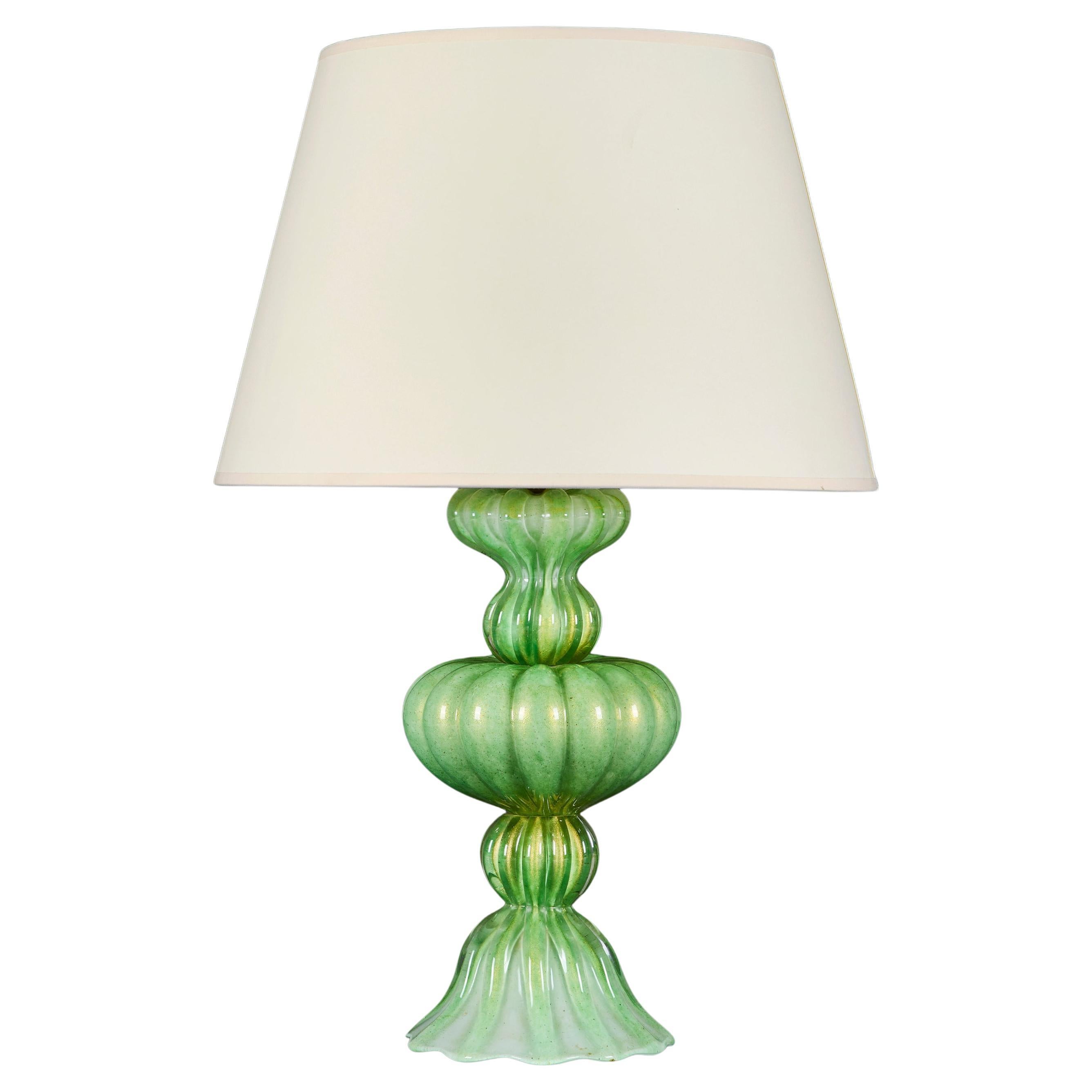 A Large Green Aventurine Murano Glass Lamp by Seguso For Sale