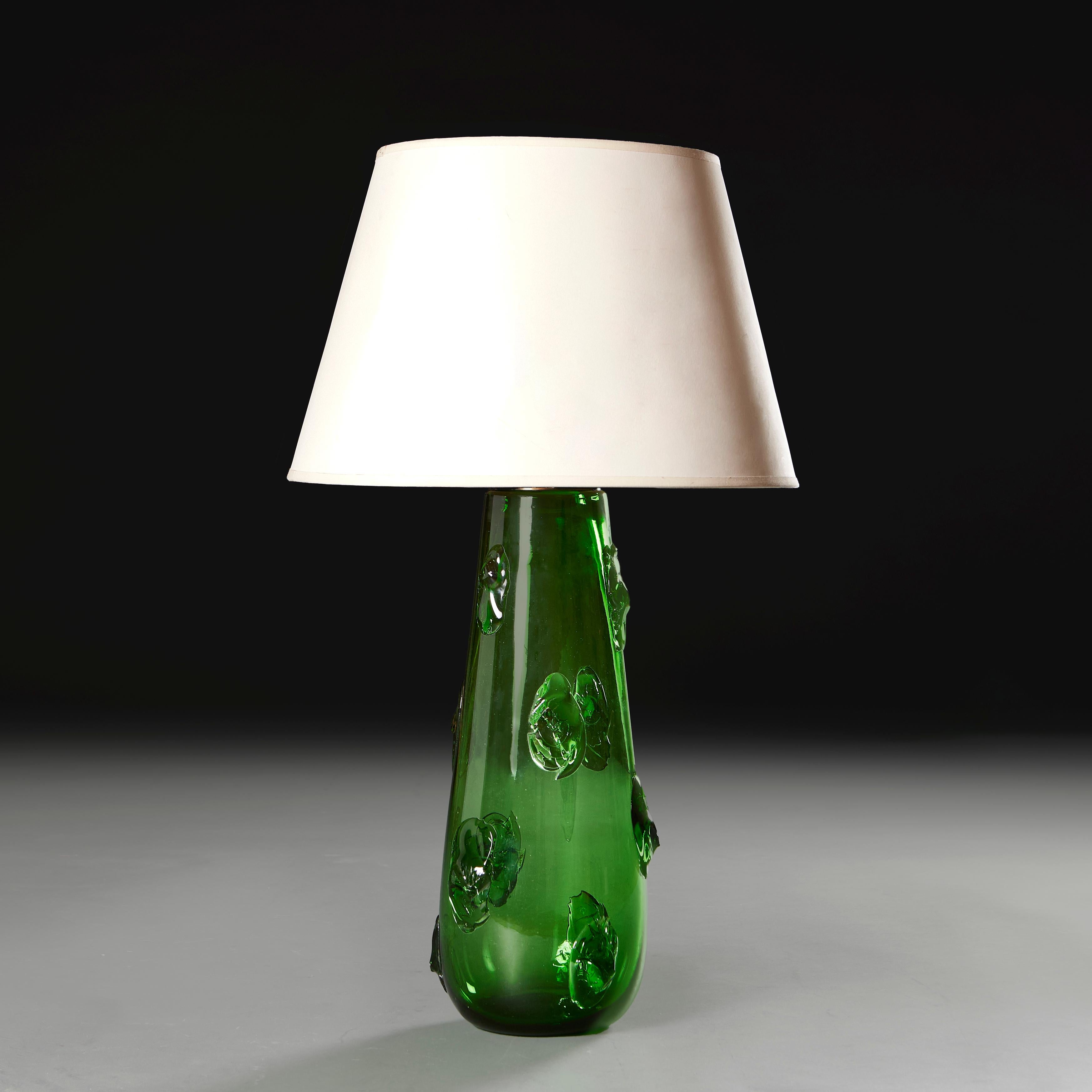 Italian A Large Green Empoli Glass Lamp 