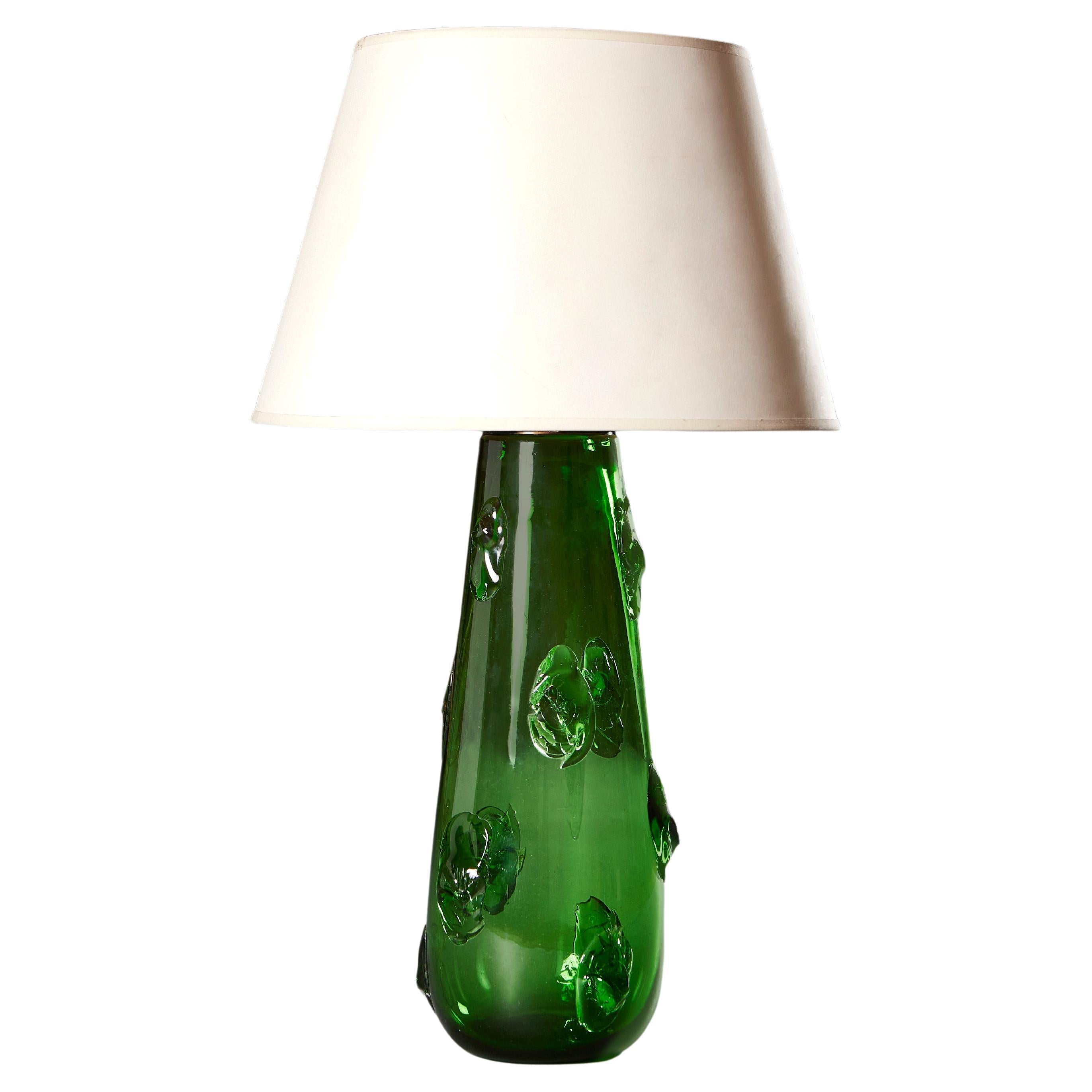 A Large Green Empoli Glass Lamp 