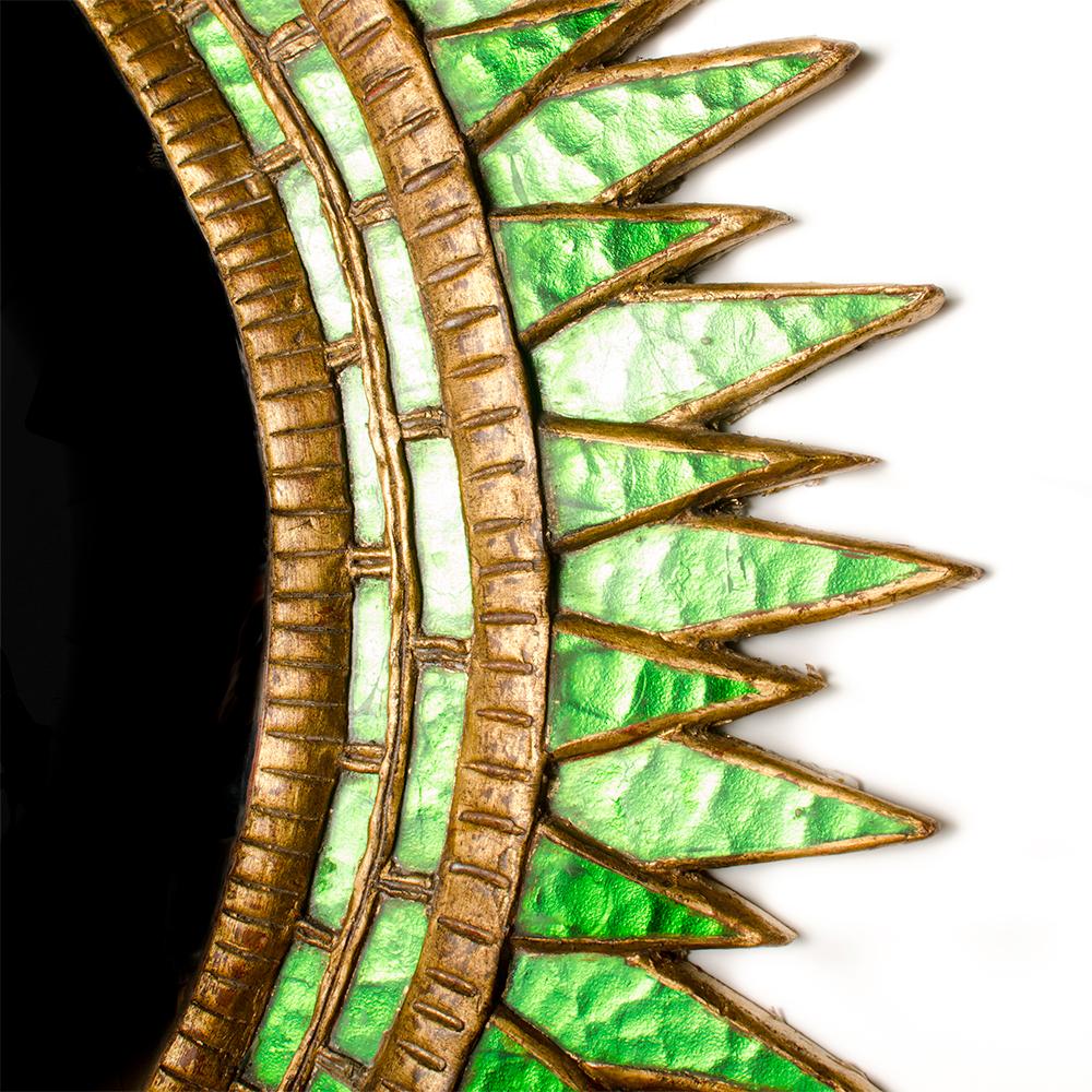 Contemporary Large Green Glass Convex Mirror in the Manner of Line Vautrin For Sale