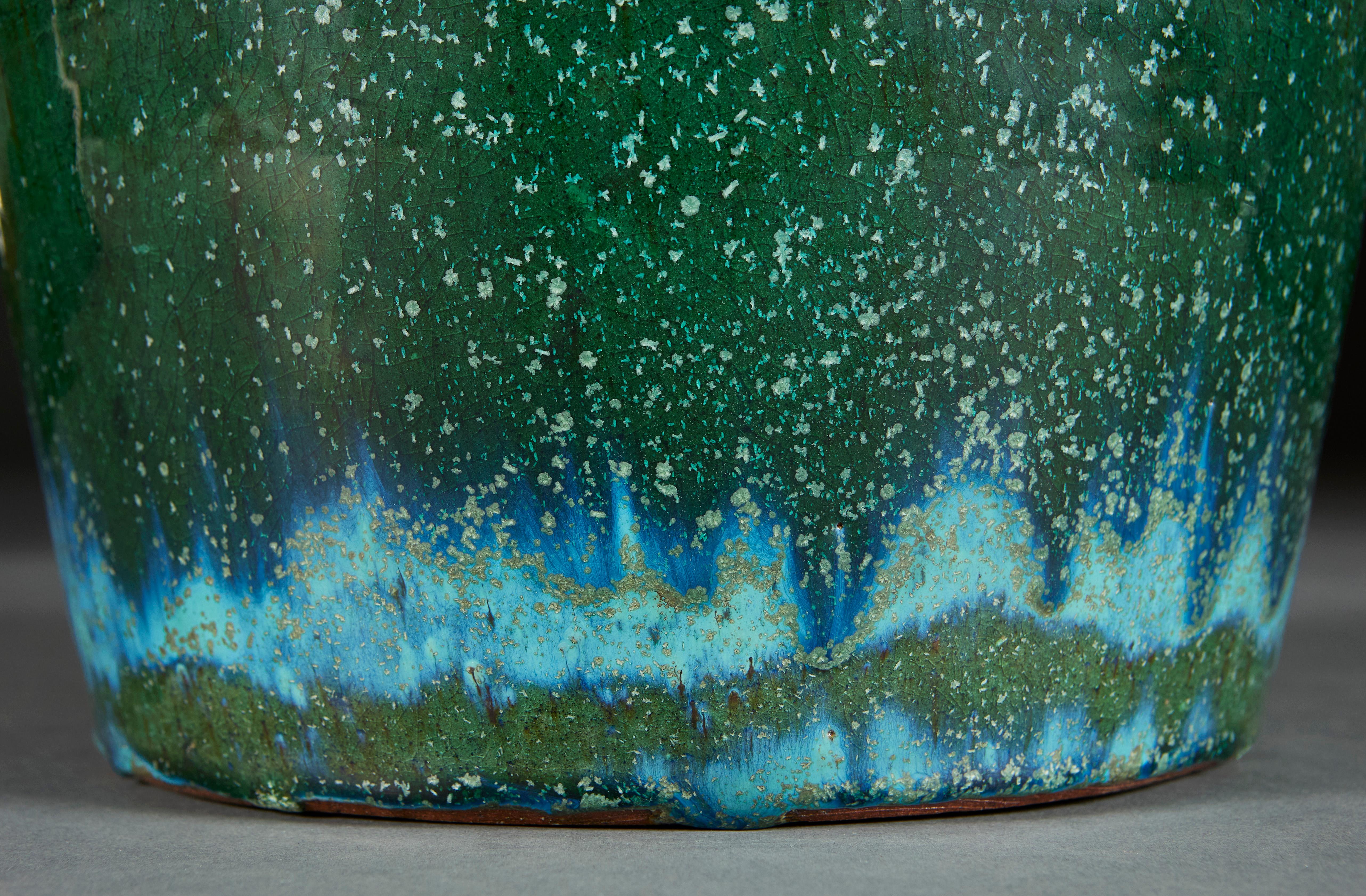 Large Green Glaze Art Pottery Lamp In Good Condition In London, GB