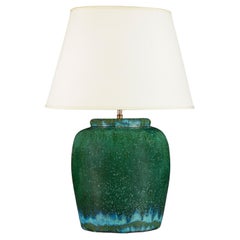 Large Green Glaze Art Pottery Lamp