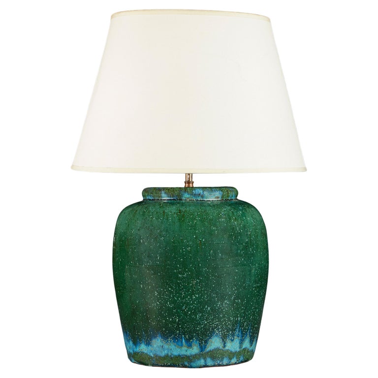 Large Green Glaze Art Pottery Lamp at 1stDibs