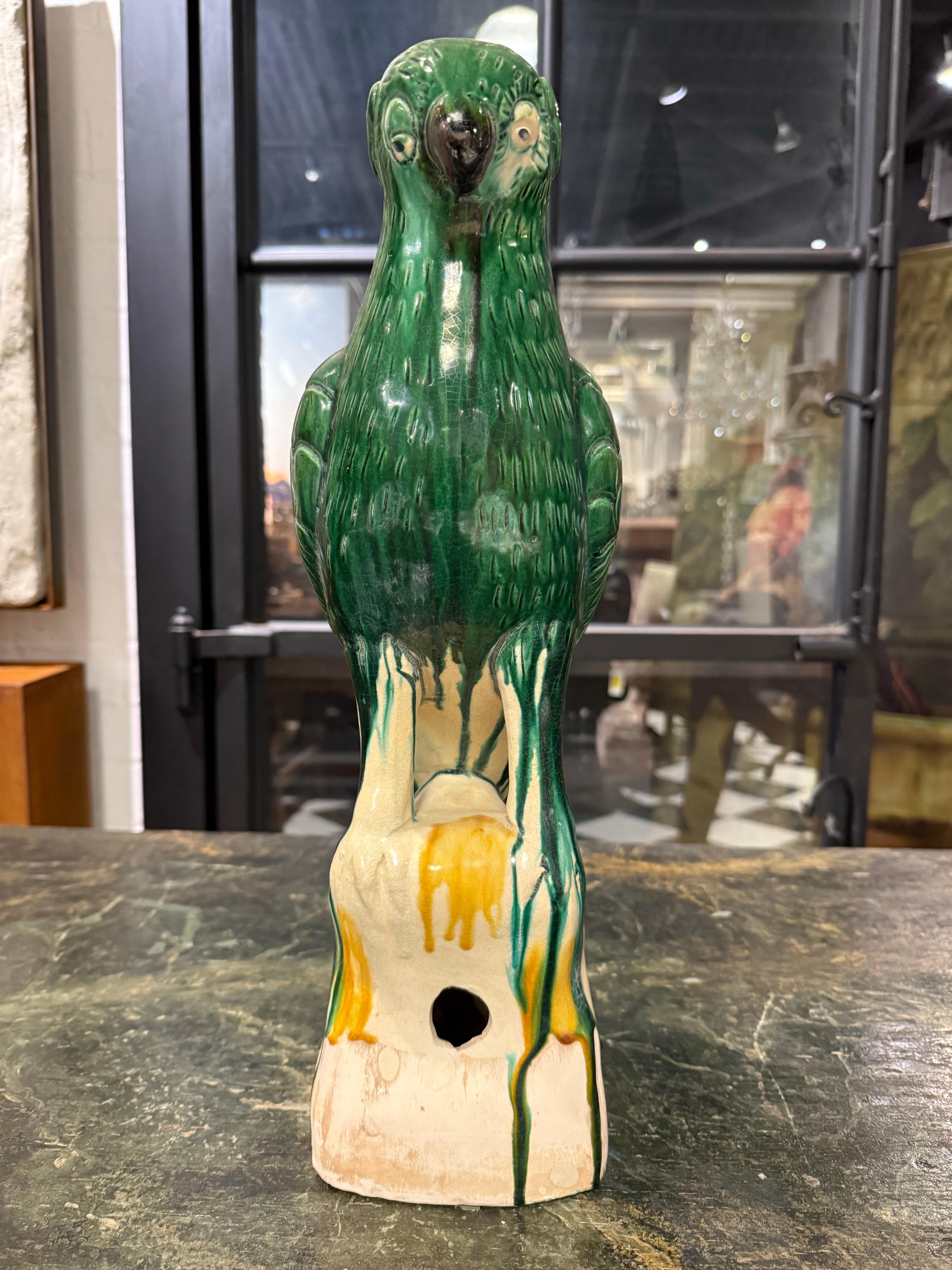 A Large Green Glazed Parrot, Late 19th Century

Provenance: Private Australian Collection.

Description:
Crafted in the late 19th century, presents a captivating collection of finely modeled birds. The parrot is gracefully perched, showcasing