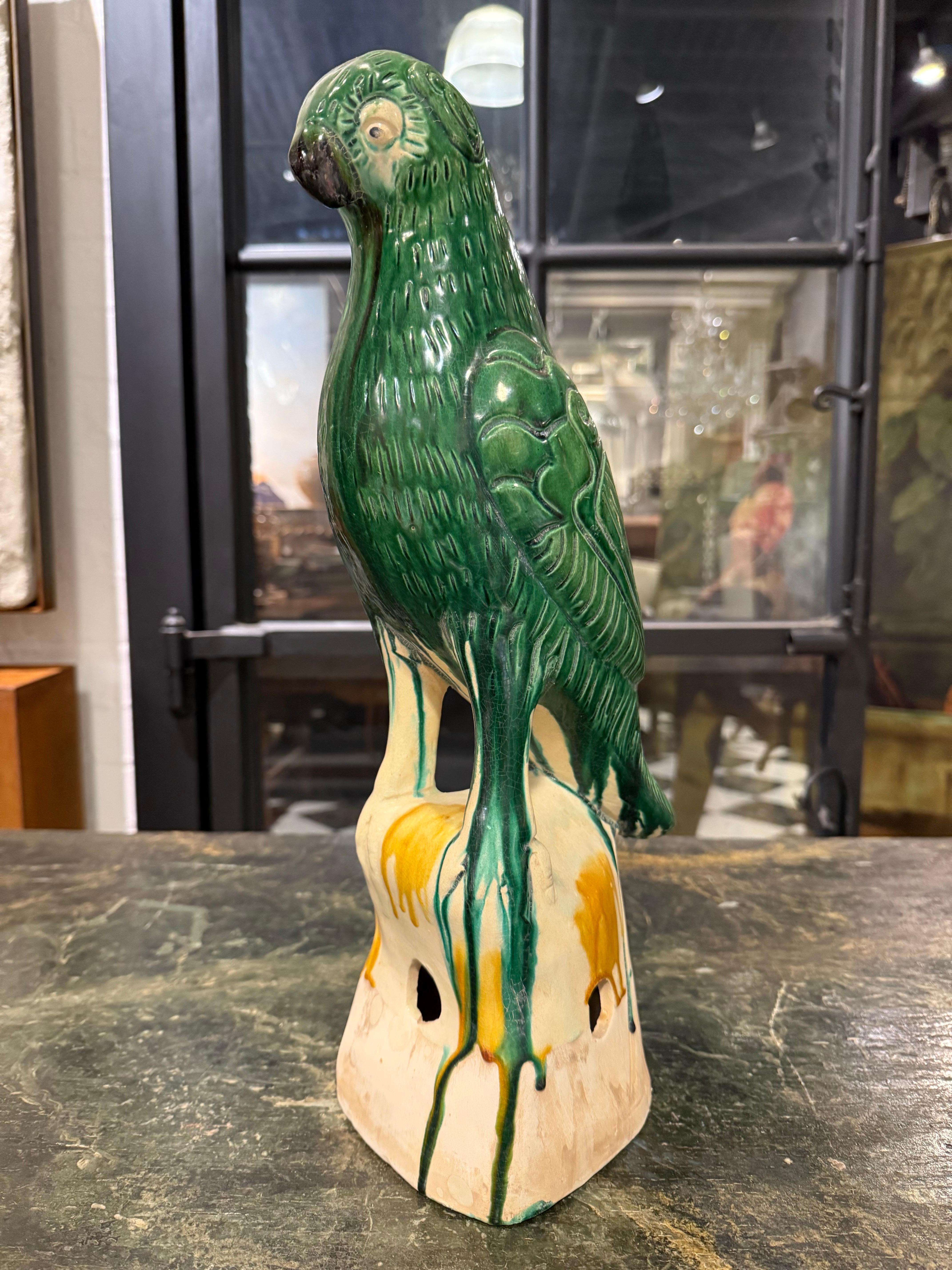 Chinese Export A Large Green Glazed Parrot, Late 19th Century For Sale