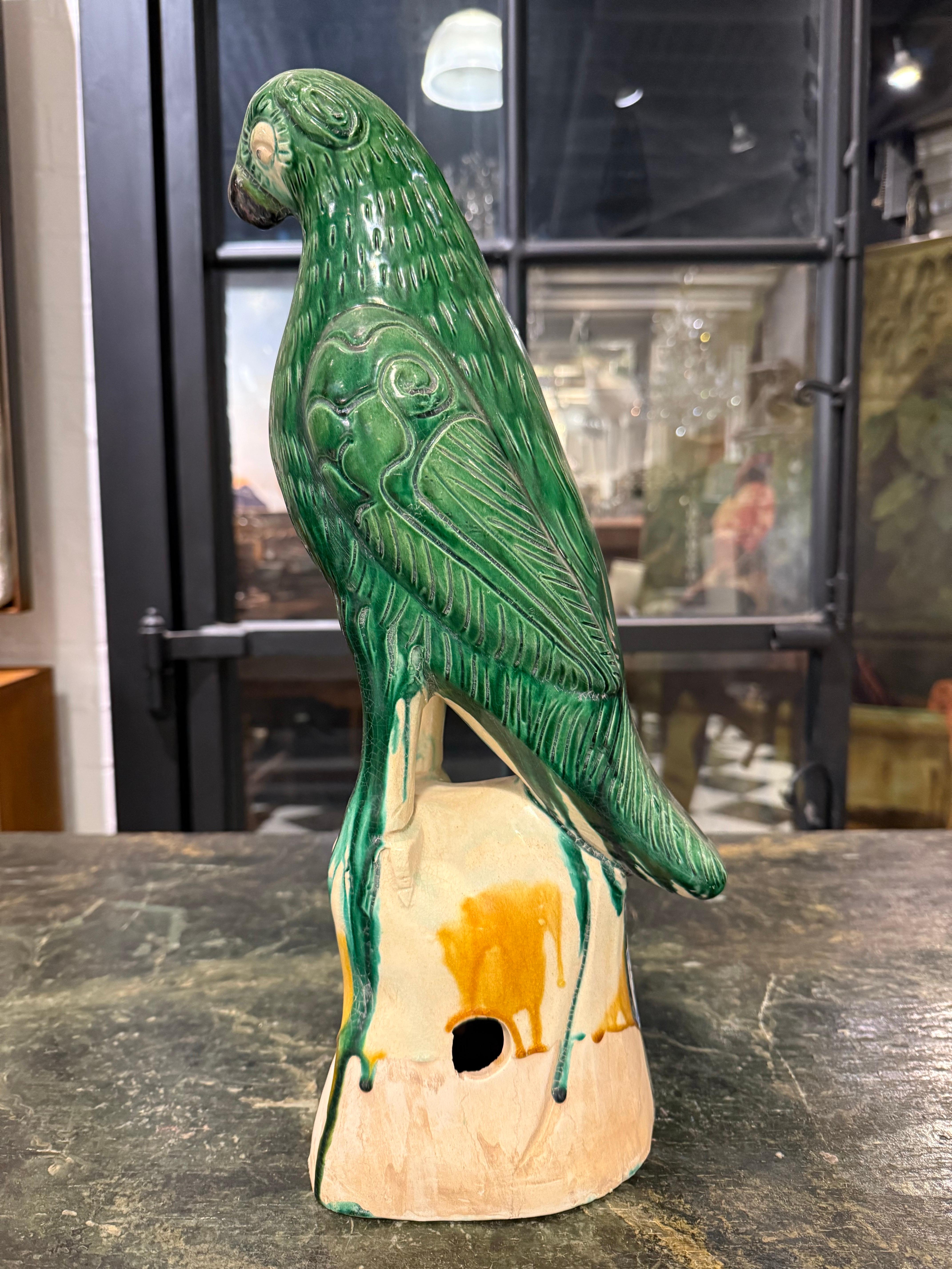 Chinese A Large Green Glazed Parrot, Late 19th Century For Sale