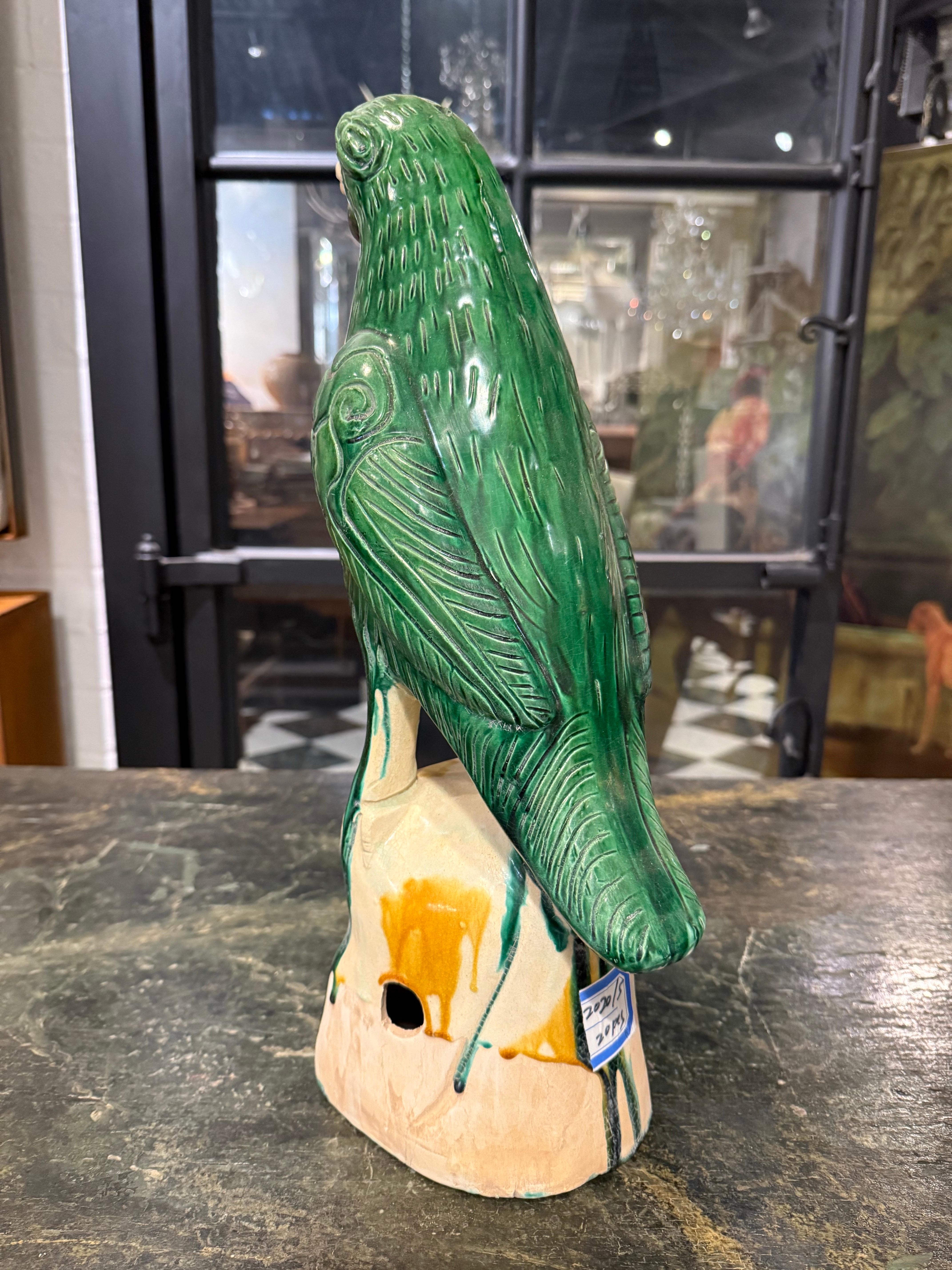 A Large Green Glazed Parrot, Late 19th Century In Good Condition For Sale In ARMADALE, VIC