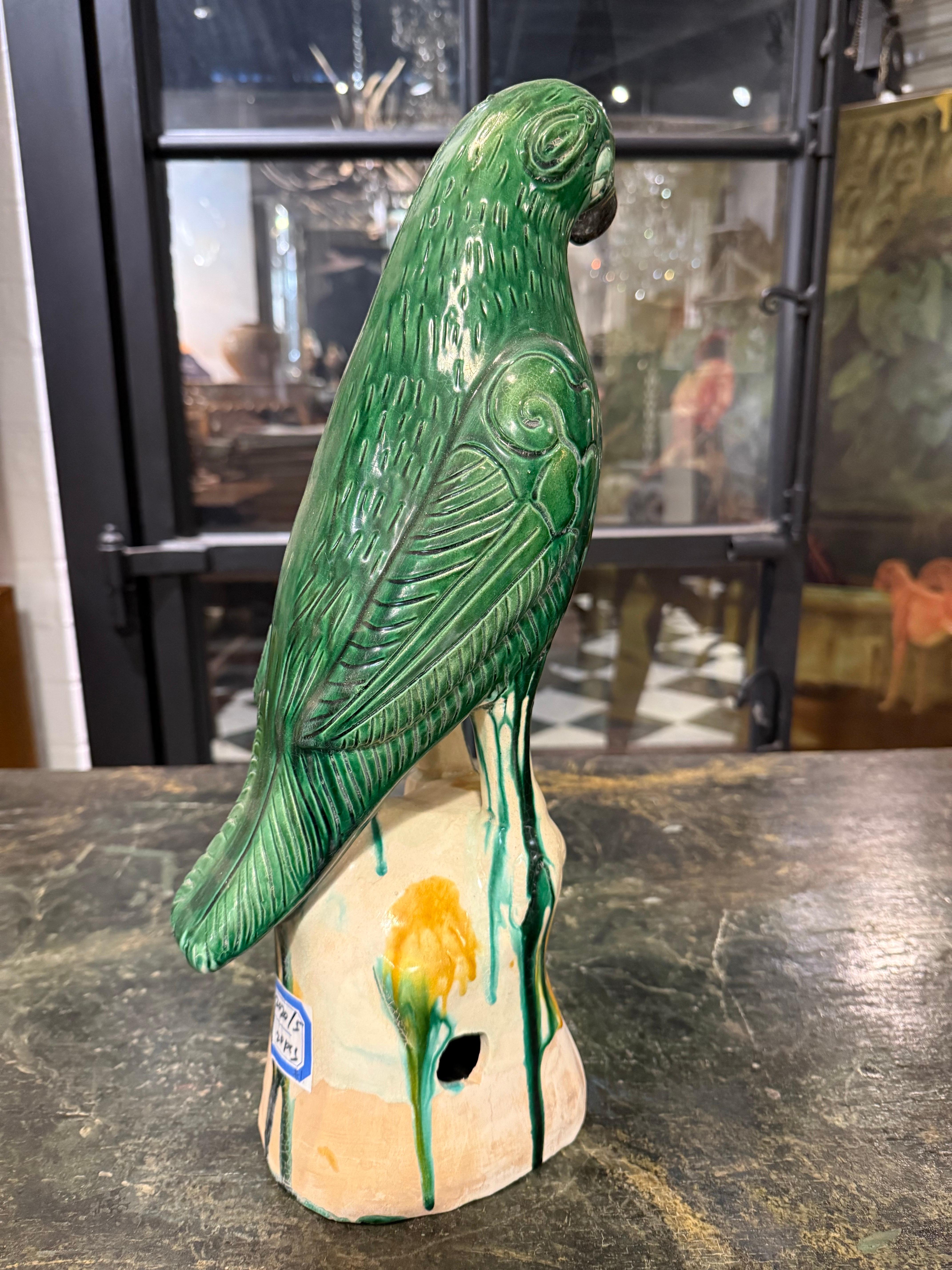 Porcelain A Large Green Glazed Parrot, Late 19th Century For Sale